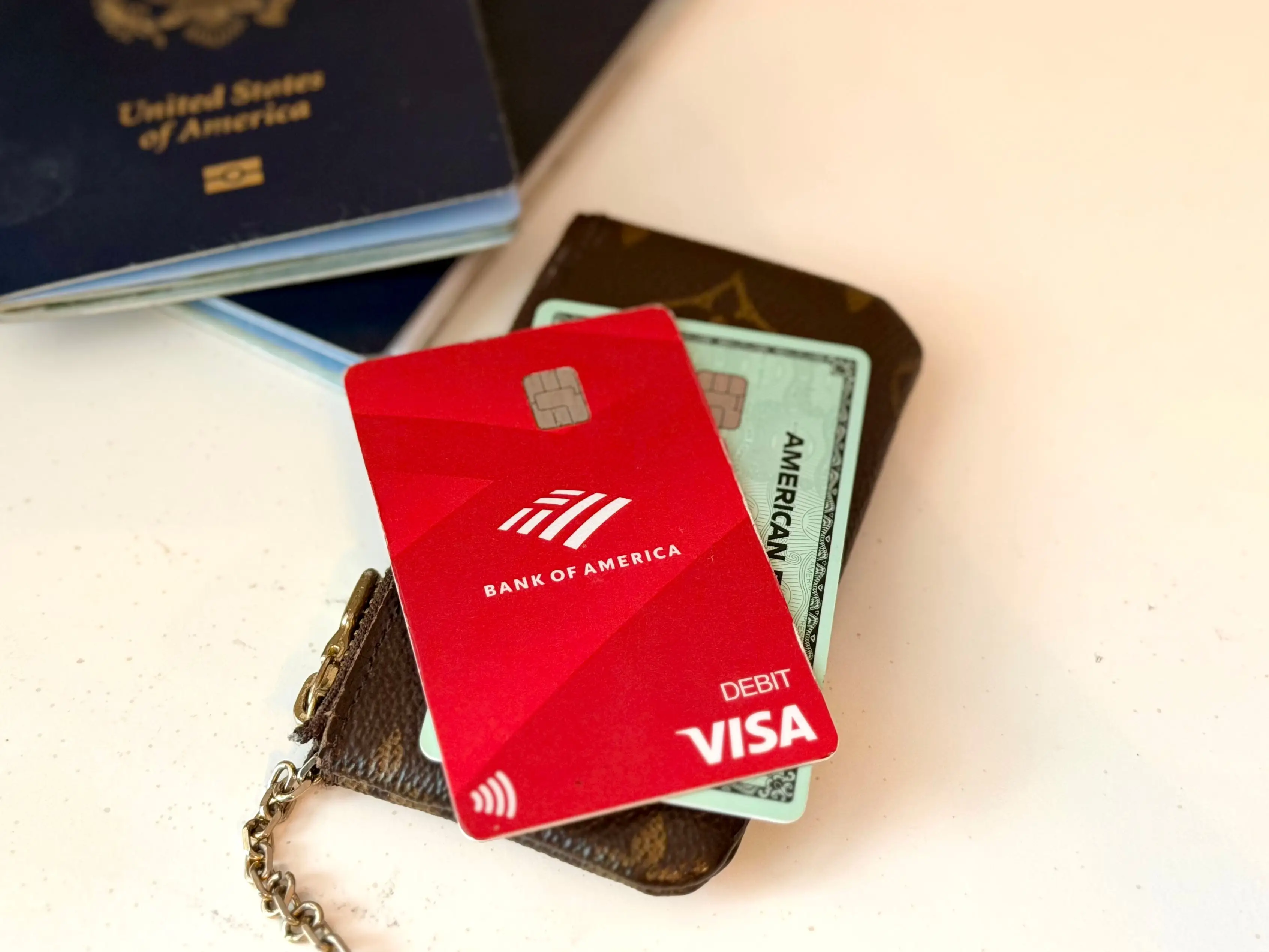 Credit cards placed on a wallet.