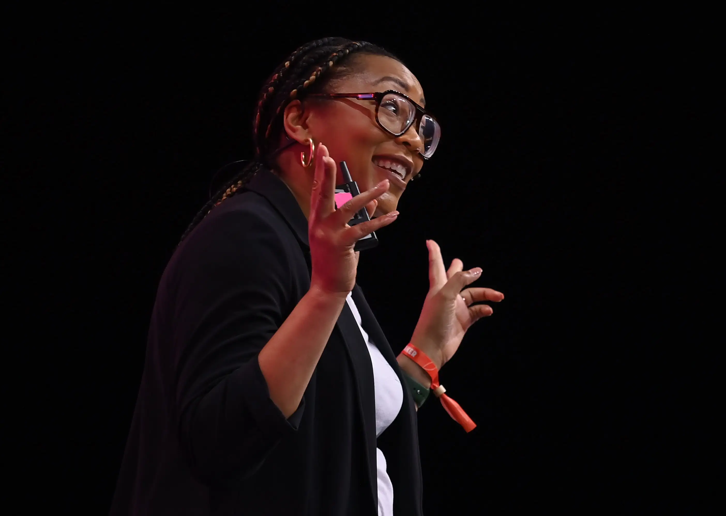 Toronto , Canada - 22 June 2022; Shiloh Johnson, Founder & CEO, ComplYant, on Centre Stage during day two of Collision 2022 at Enercare Centre in Toronto, Canada. (Photo By Stephen McCarthy/Sportsfile for Collision via Getty Images)