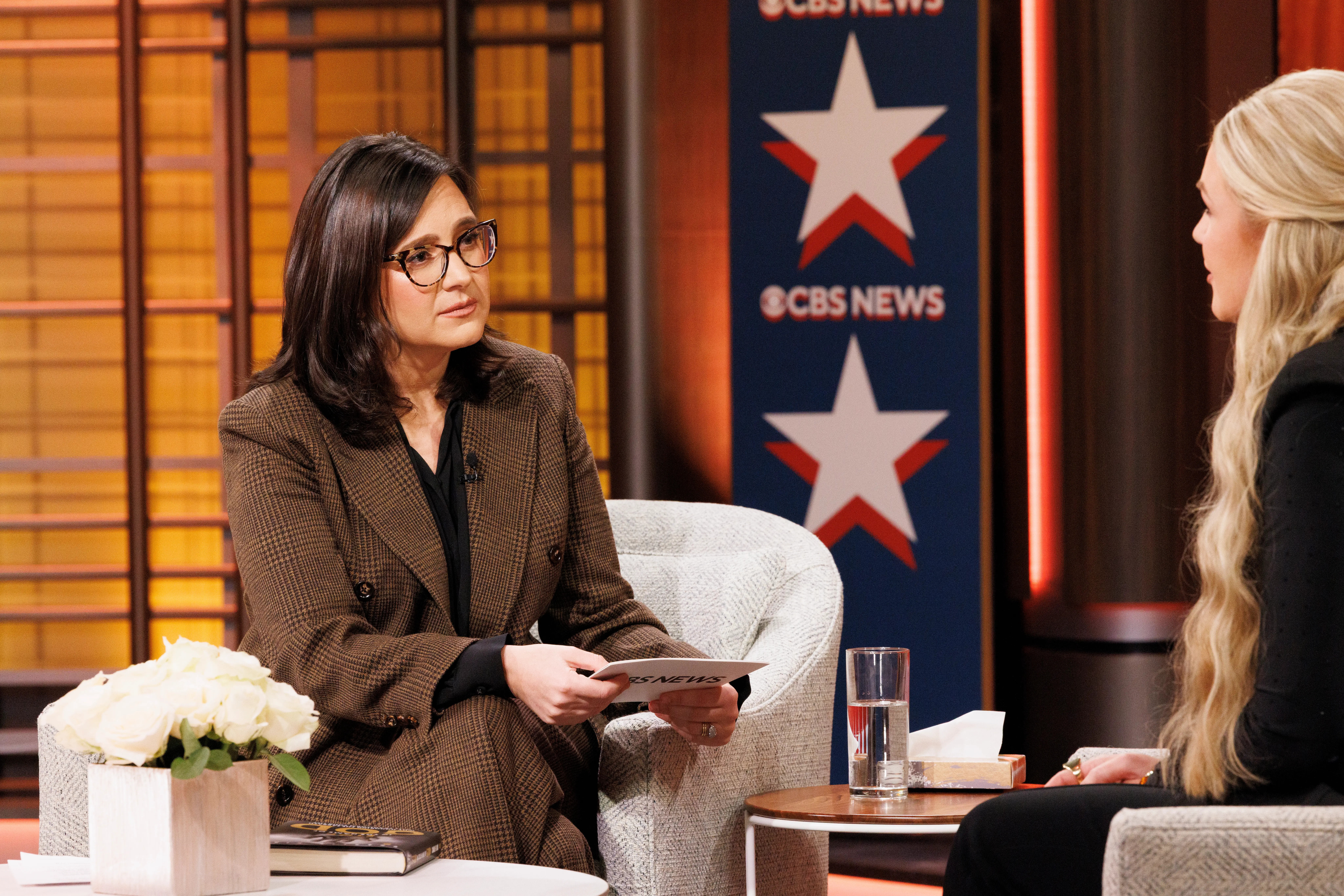 CBS News head Bari Weiss interviewing Erika Kirk at a 