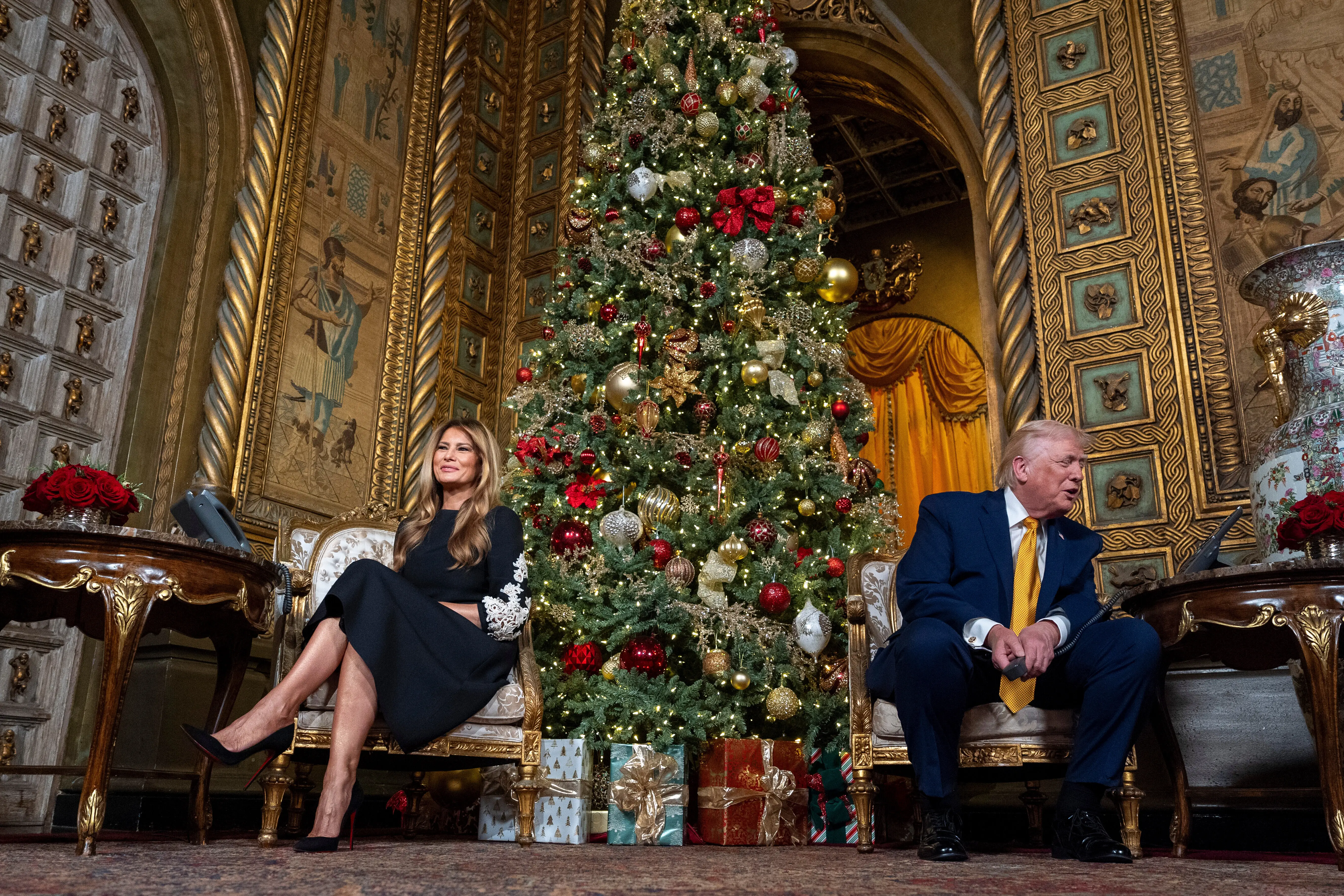 Melania Trump and Donald Trump at Mar-a-Lago for Christmas.