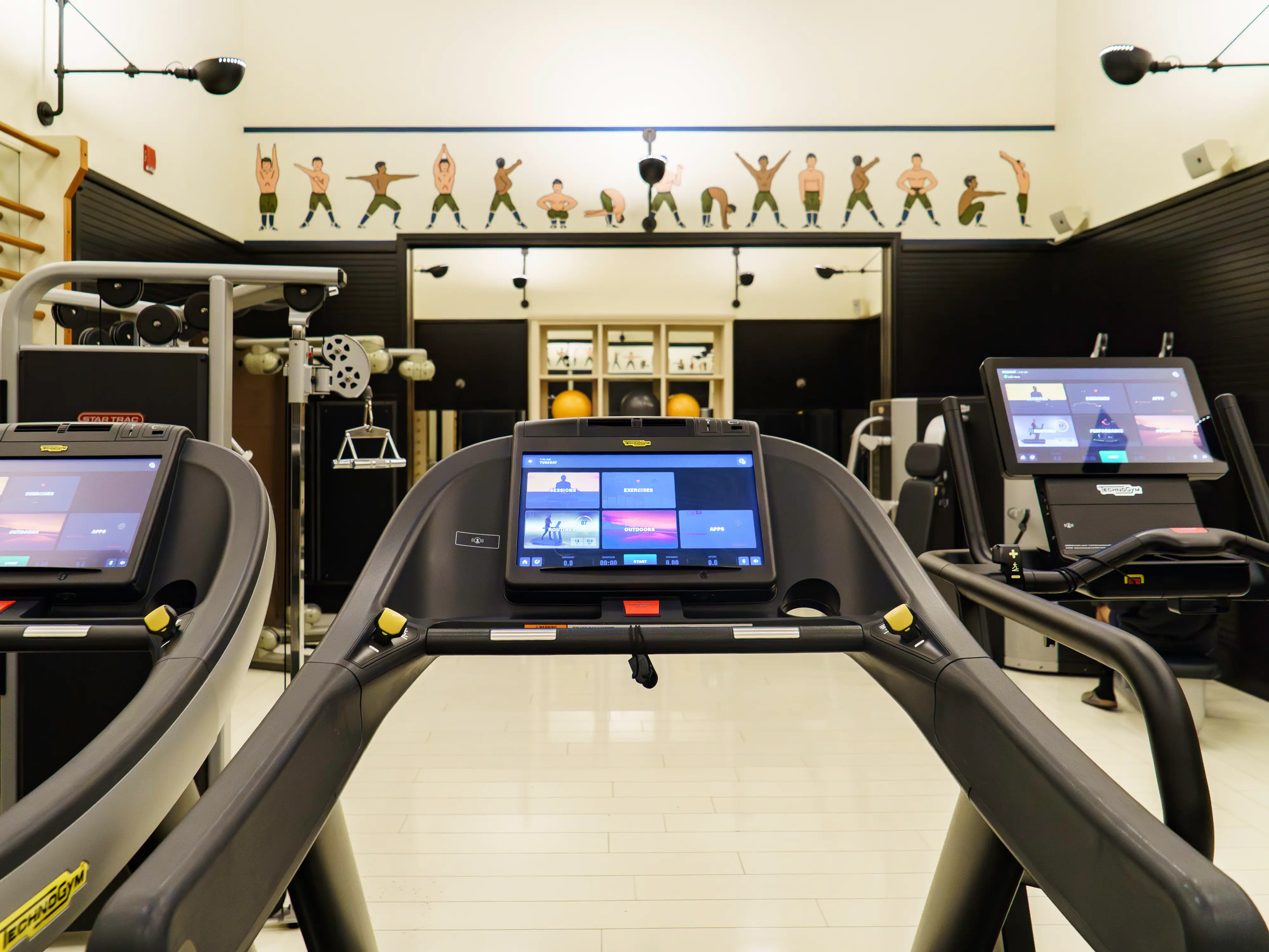 Cardio machines in the gym at the Chicago Athletic Association