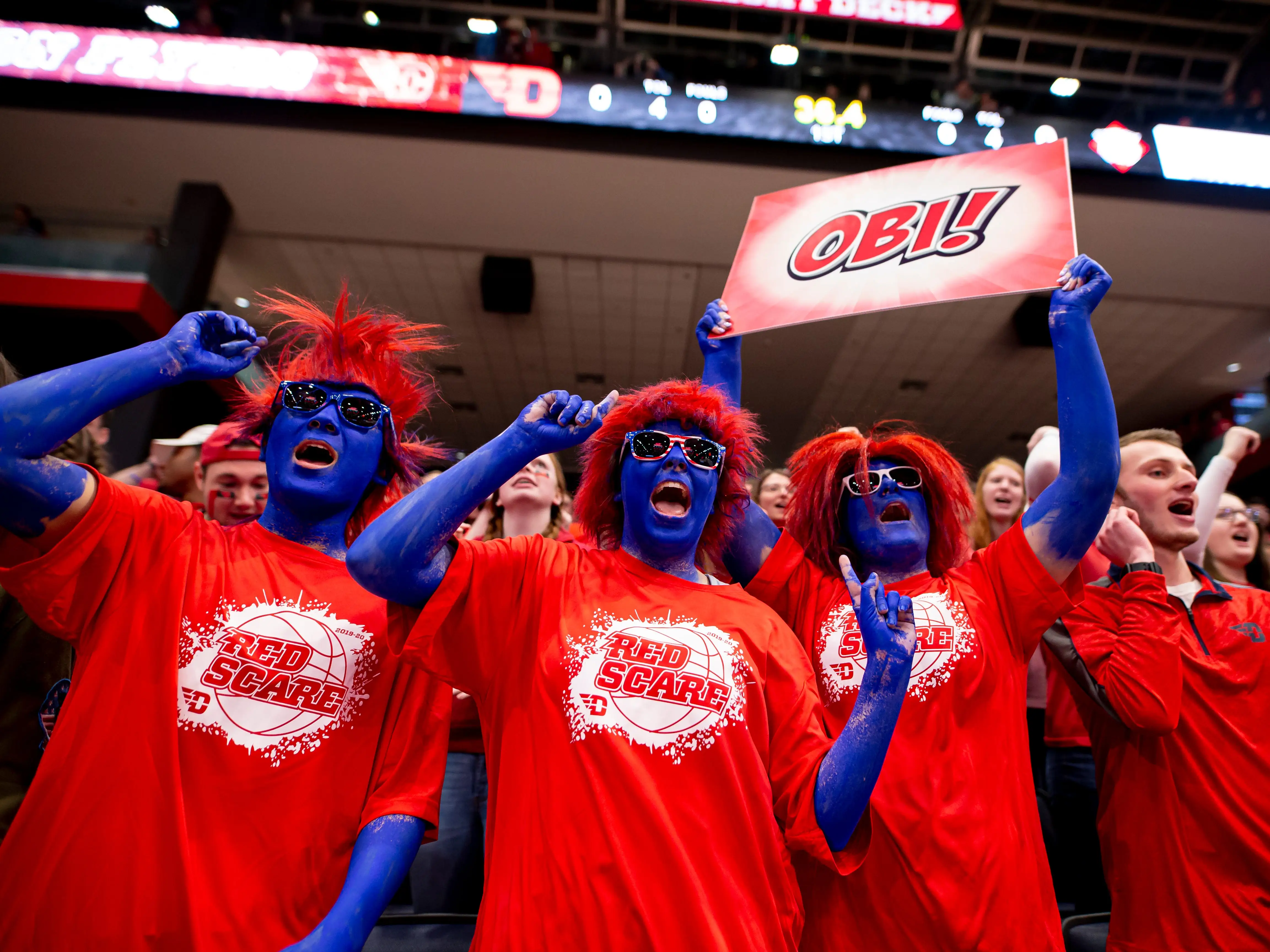 Dayton Flyers fans hold a sign in support of Obi Toppin #1 of the Dayton Flyers during the game against the Davidson Wildcats at UD Arena on February 28, 2020 in Dayton, Ohio