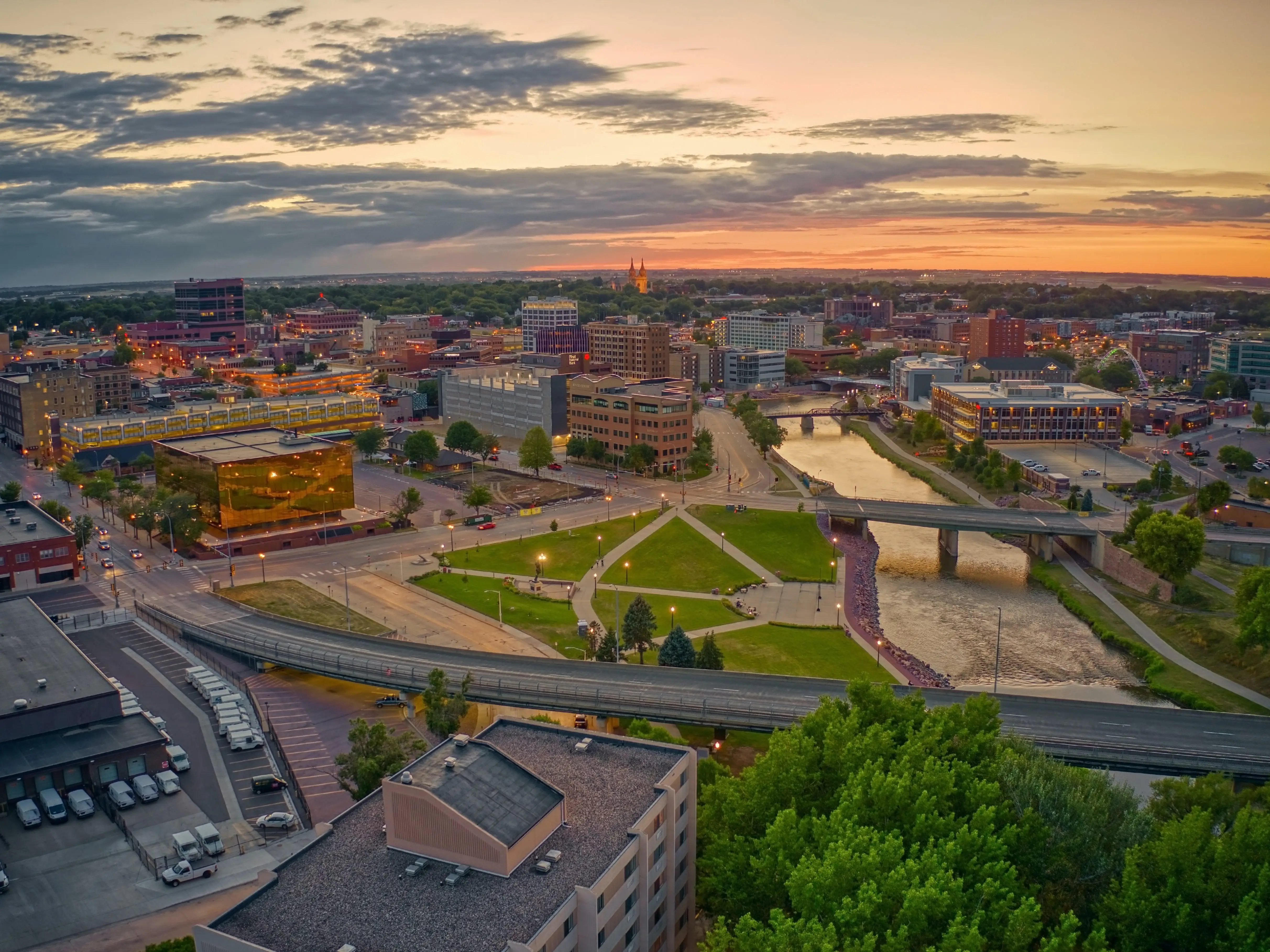 Aerial View of Sioux Falls, South Dakota at Sunset