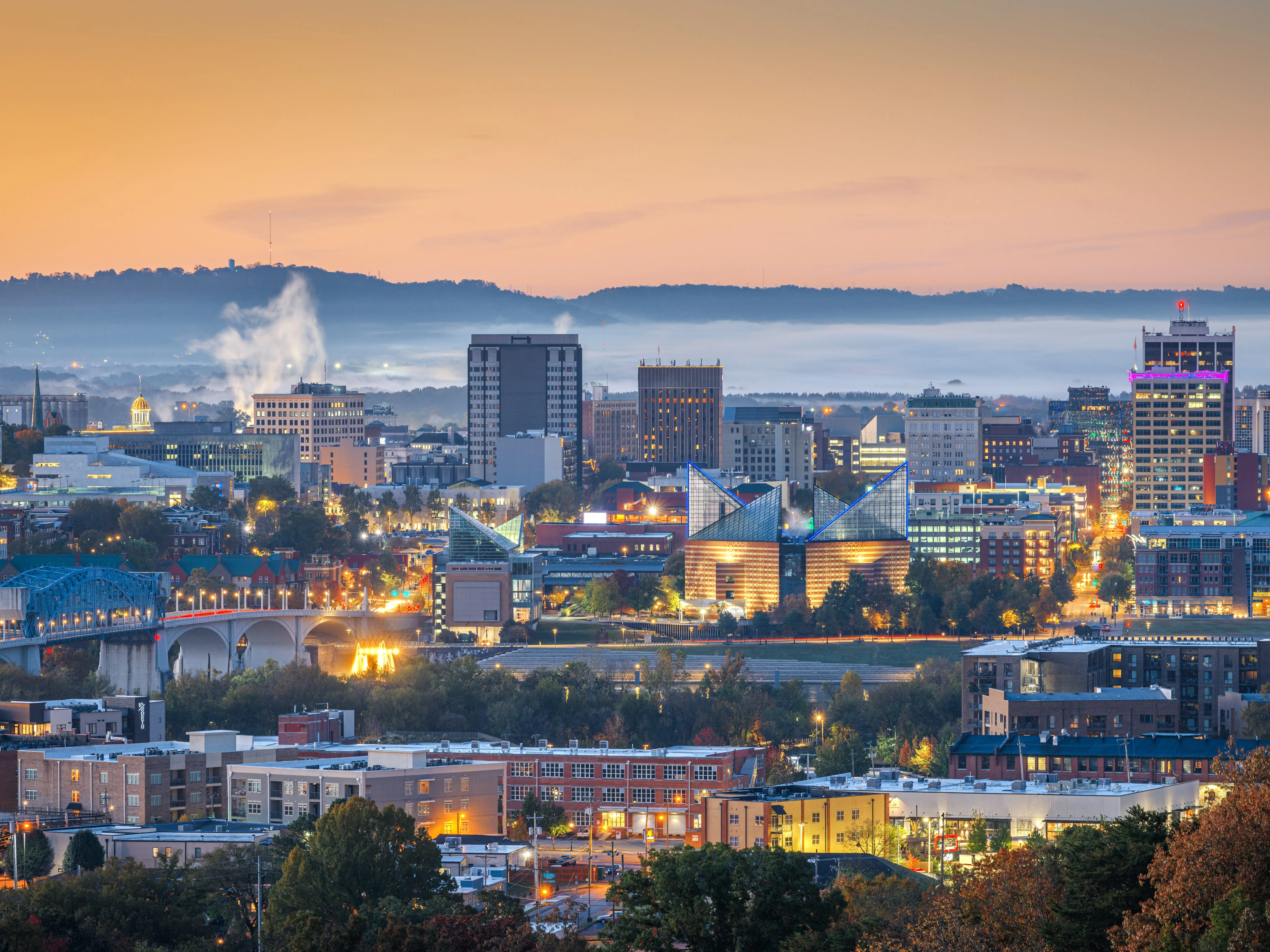 Chattanooga, Tennessee, USA downtown city skyline at dusk.