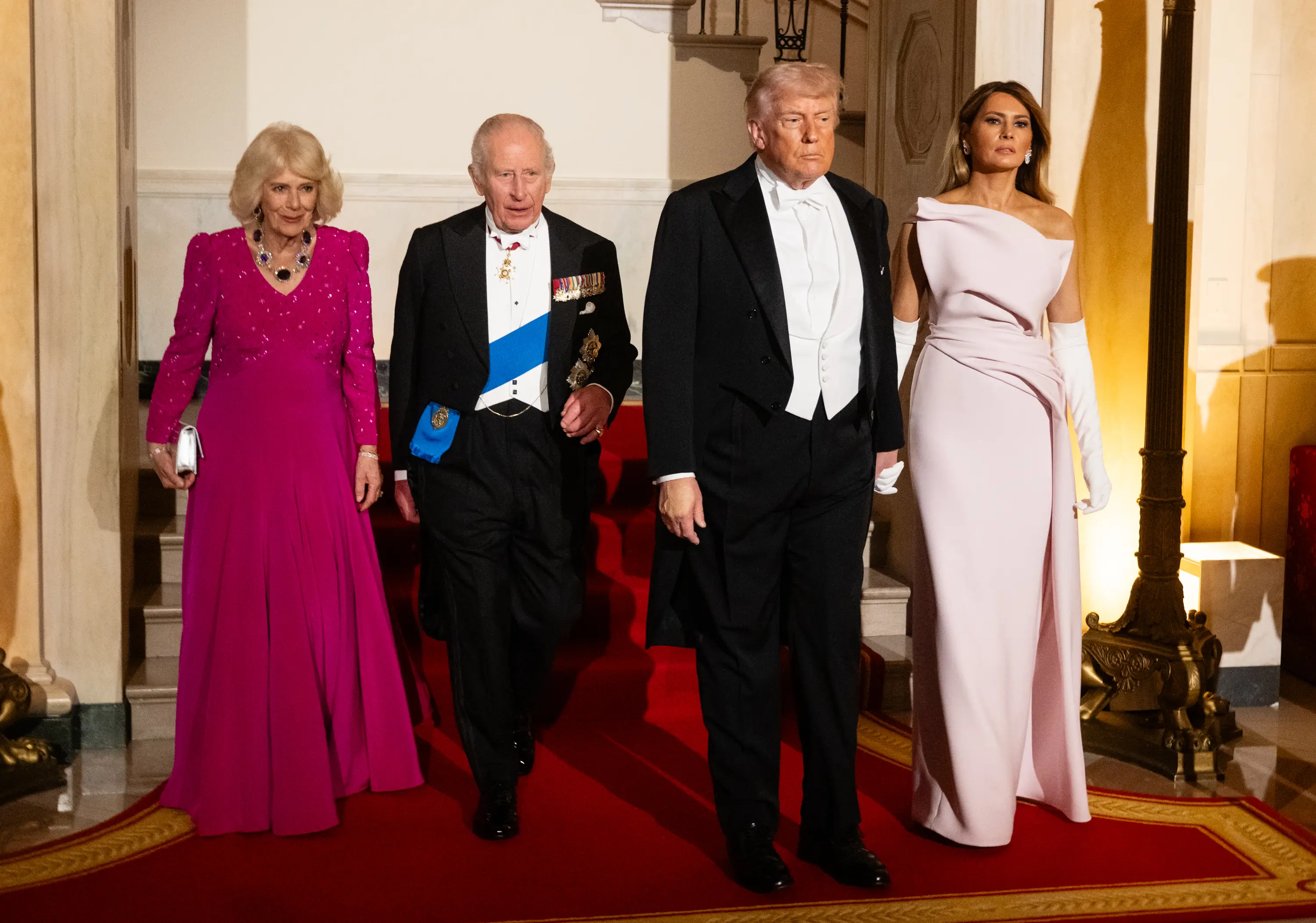 Queen Camilla, King Charles, Donald Trump, and Melania Trump at the White House.