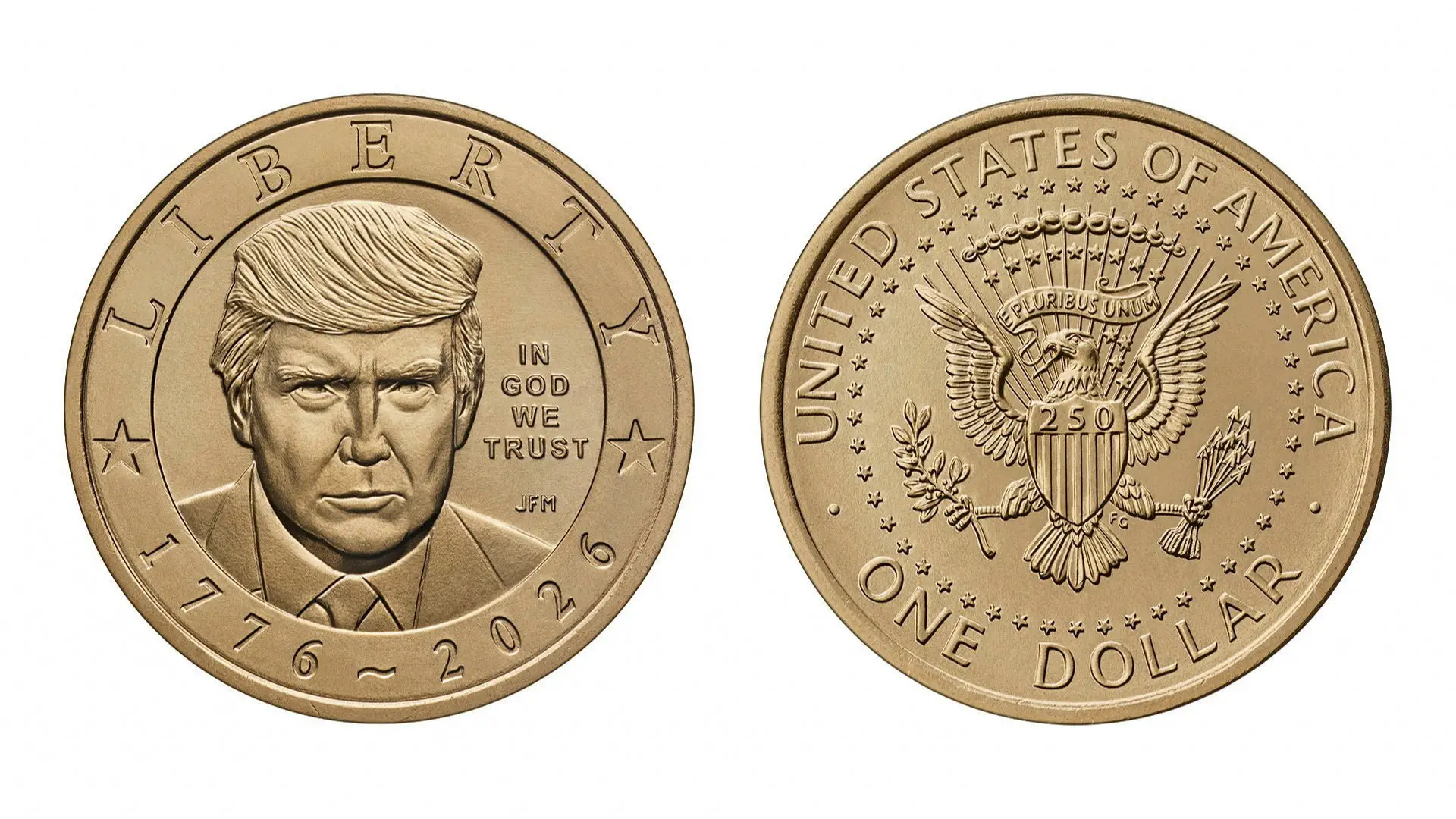 An illustration of a new coin featuring President Donald Trump released by the Department of Treasury.