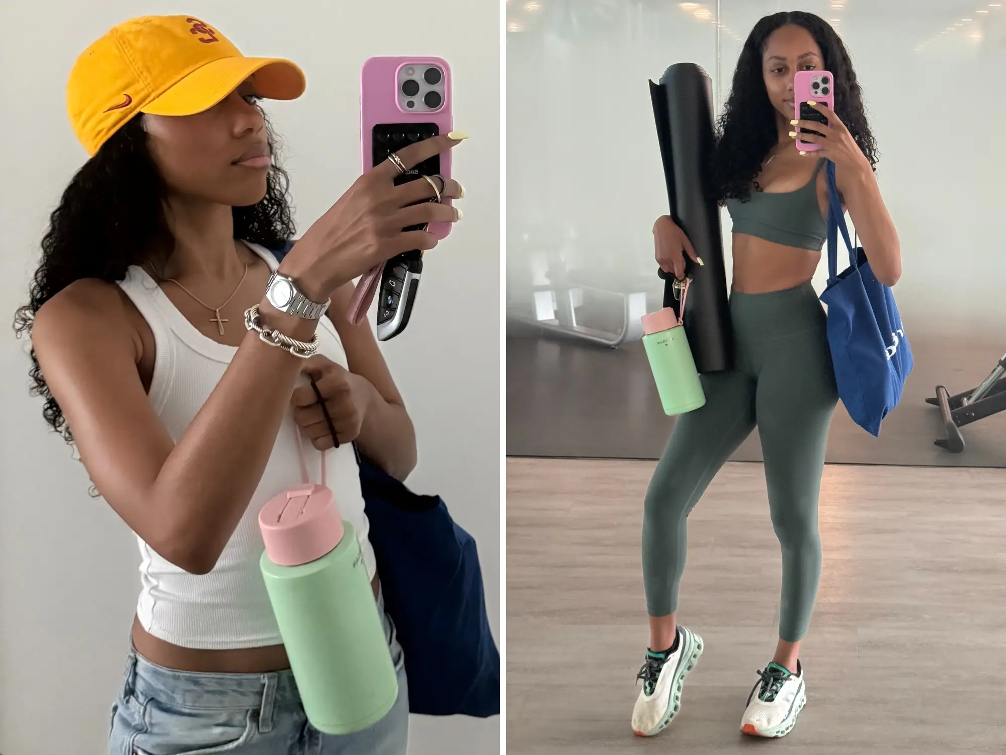 Morgan Symone carries her Frank Green water bottle on the go and at the gym.