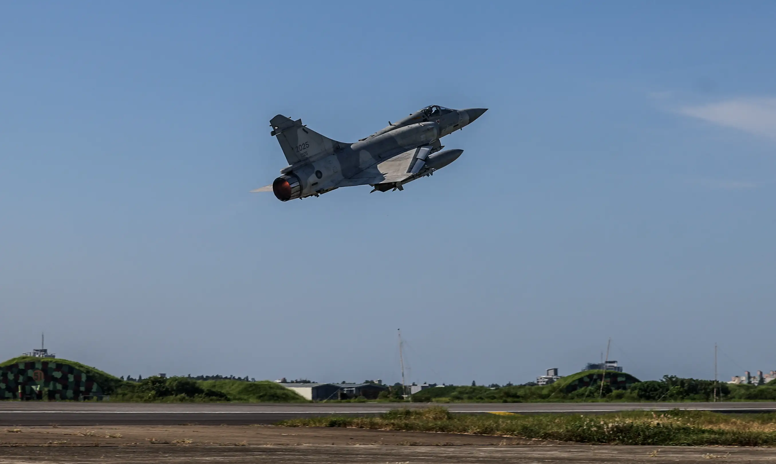 A Taiwanese Mirage 2000 fighter jet takes off from Hsinchu Air Base.