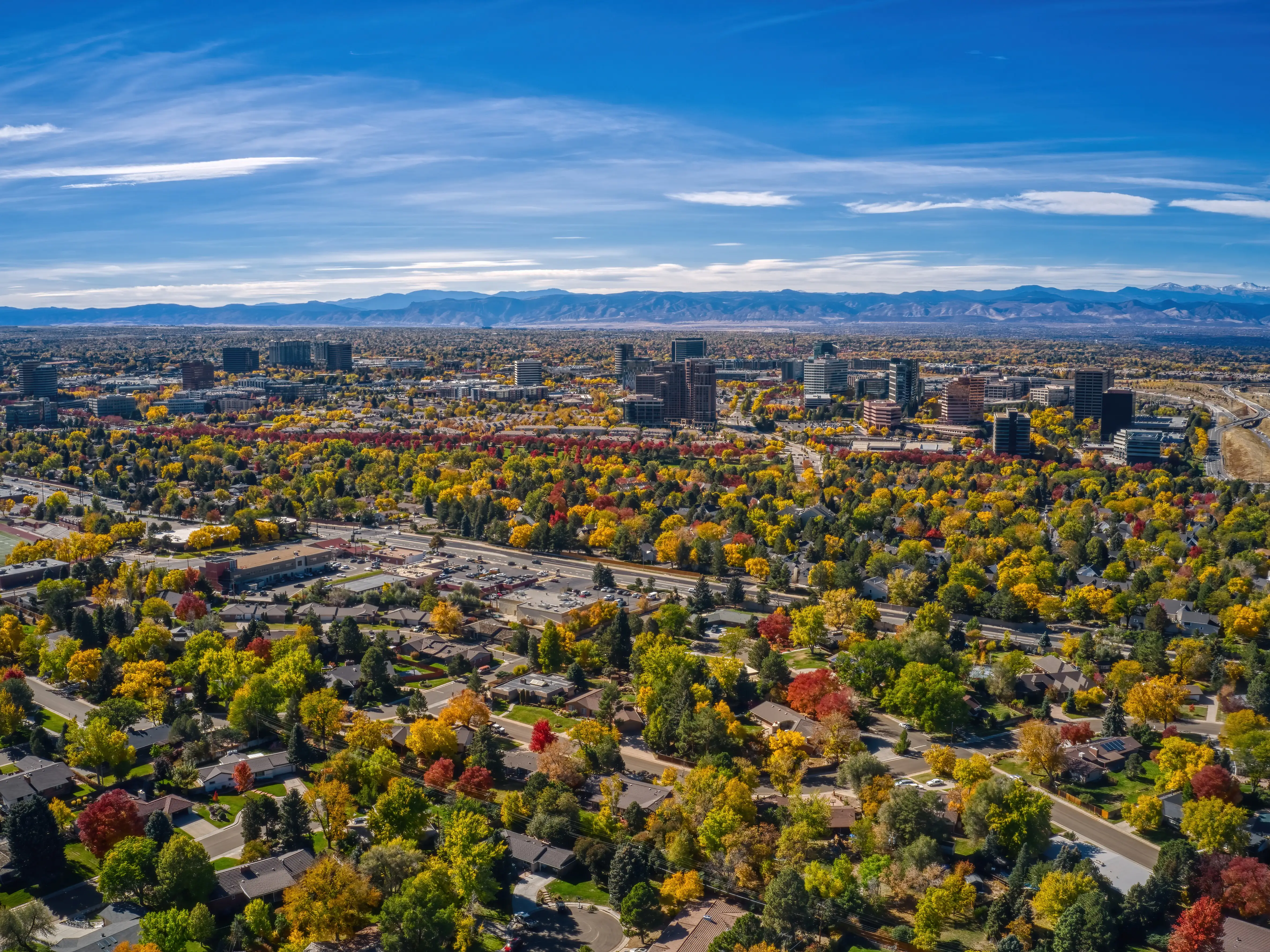 Aerial View of Aurora, Colorado in Autumn