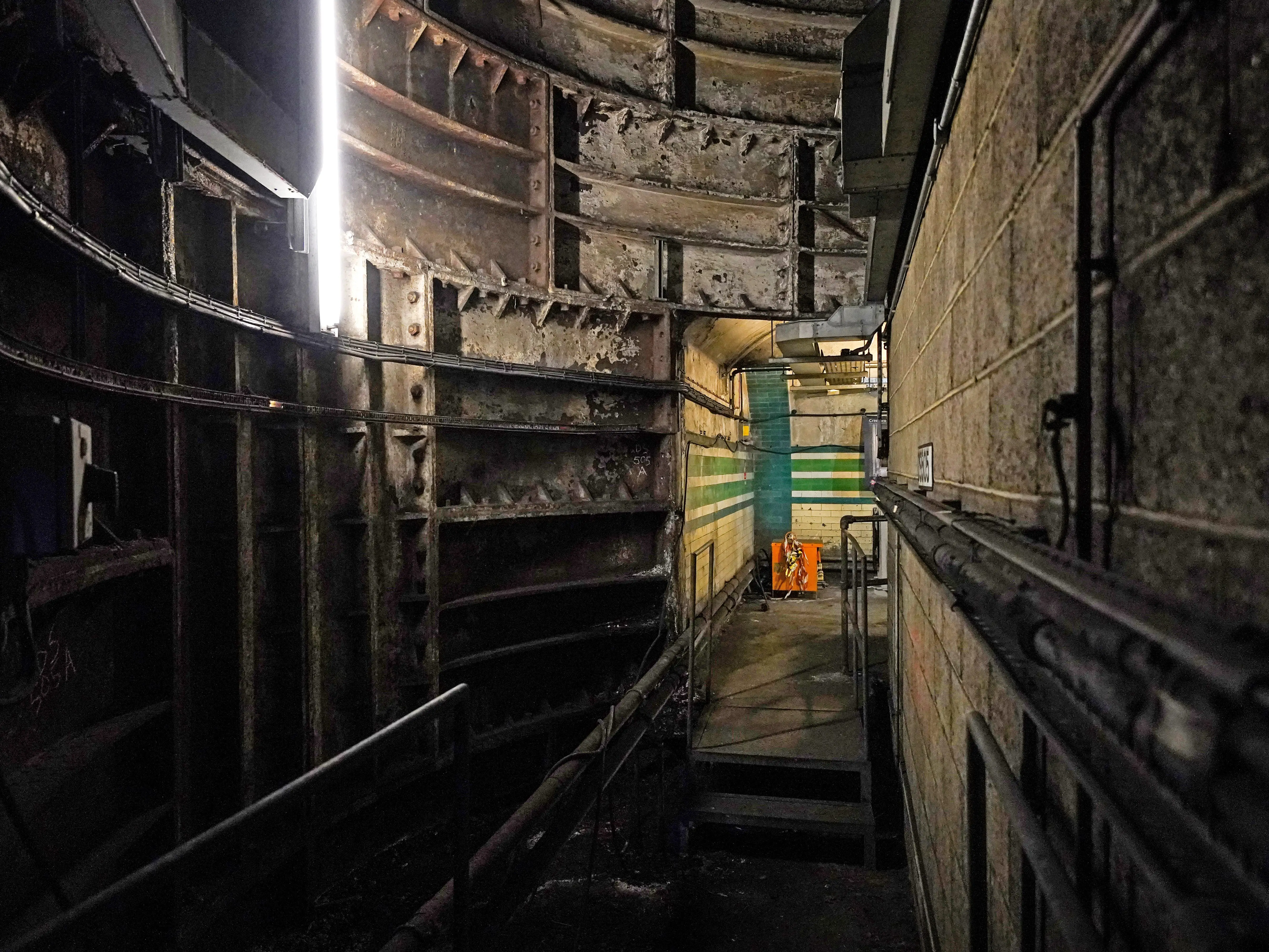 A disused passageway during a tour at the Piccadilly Circus disused tube station in London.