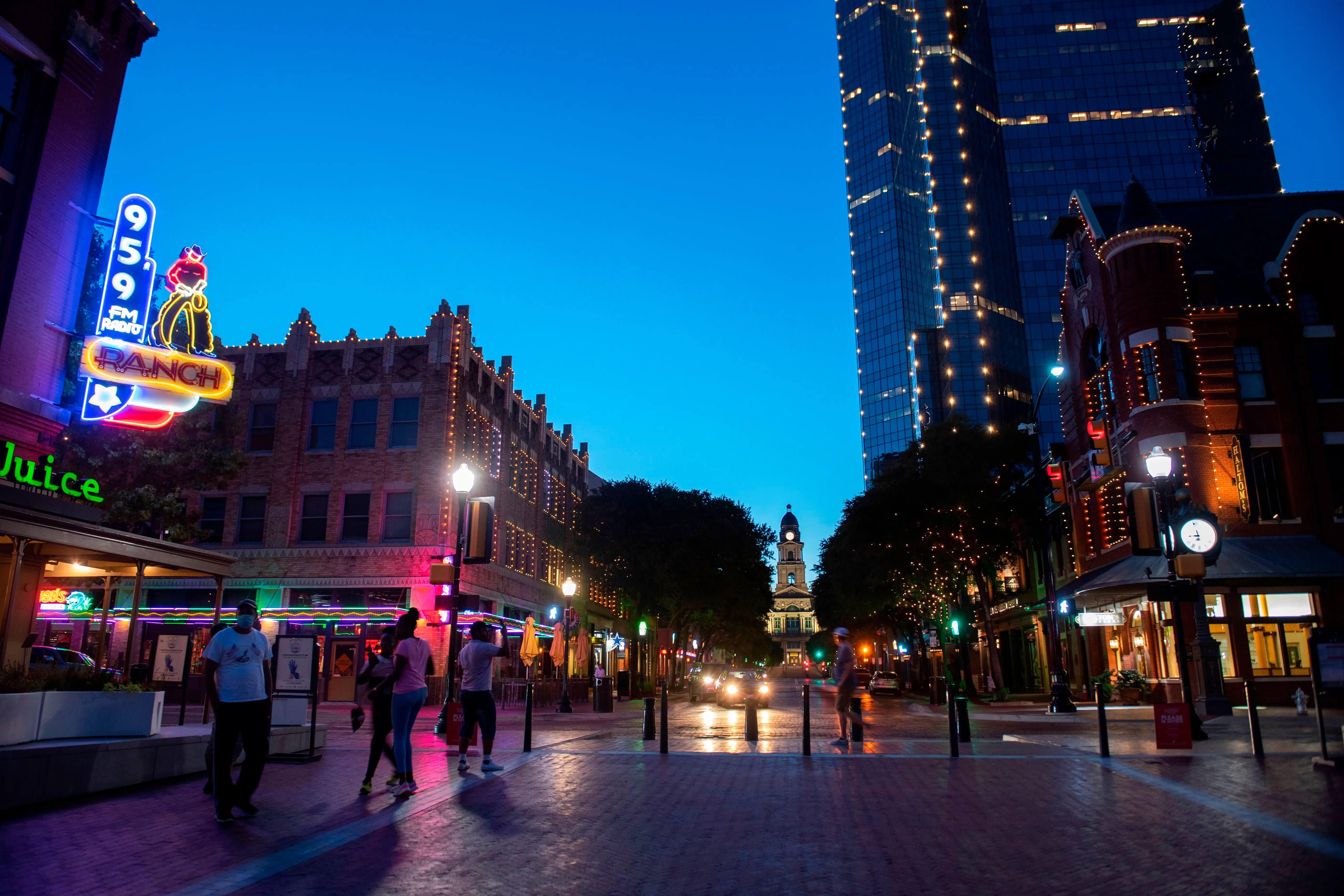 The downtown area of Fort Worth, Texas, during blue hour.