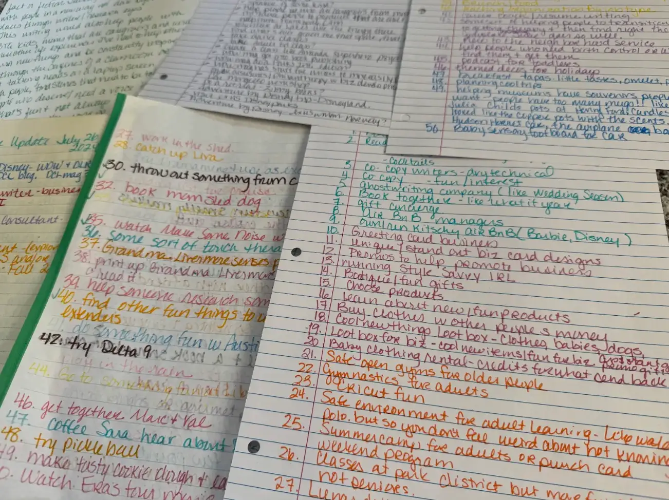 Handwritten lists