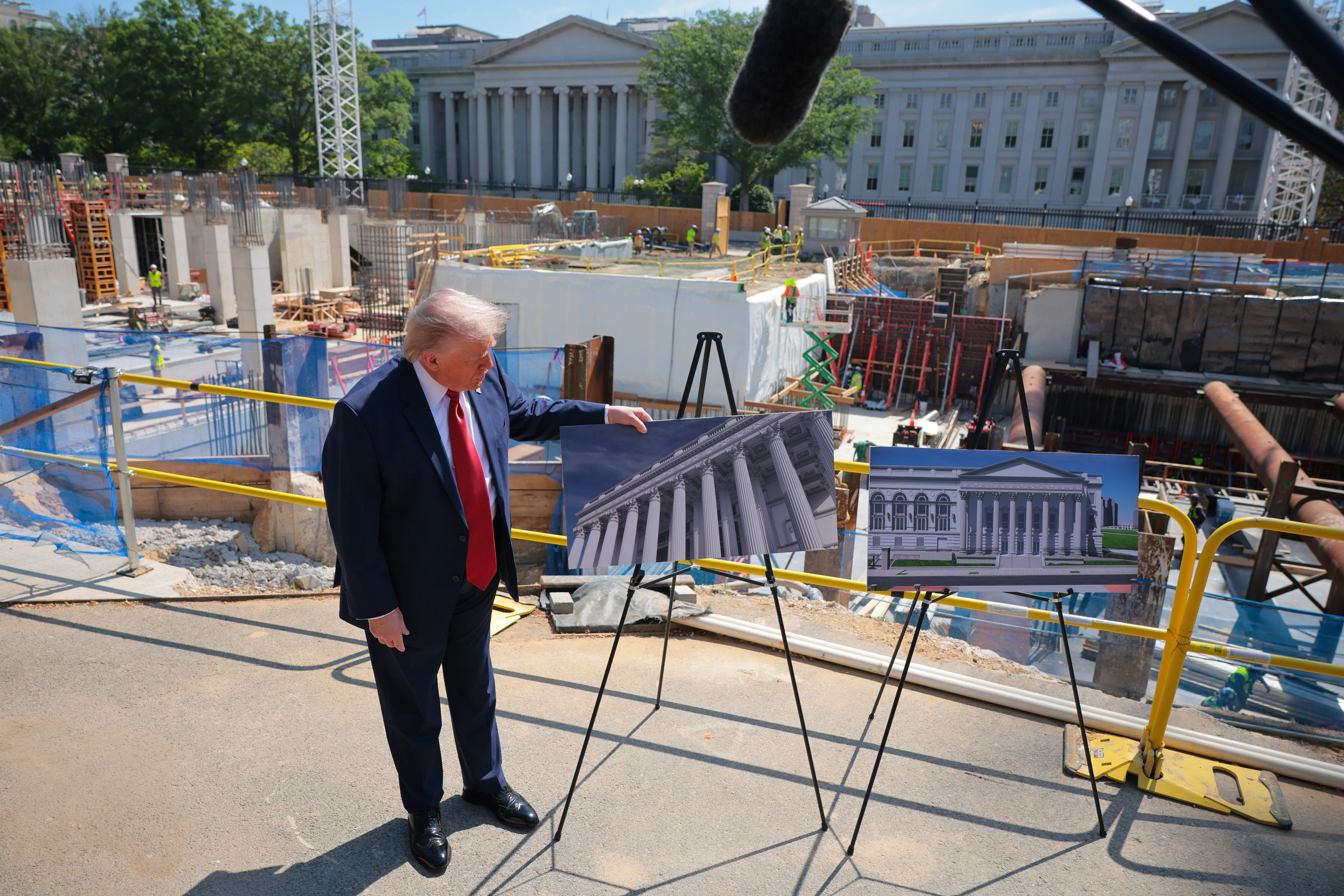 President Donald Trump spoke to the media at the construction site of the new White House ballroom.