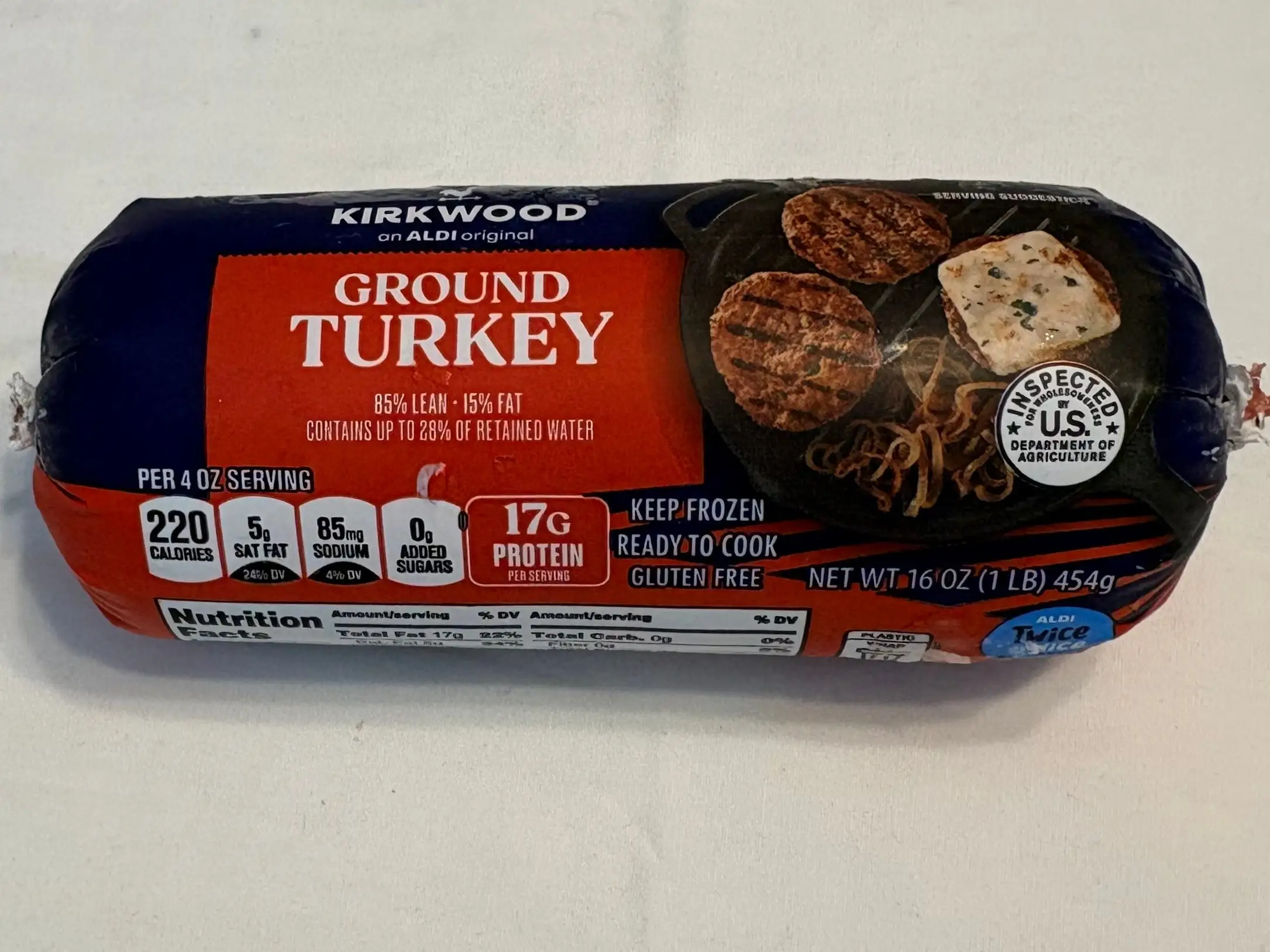A package of Kirkwood ground turkey from Aldi.