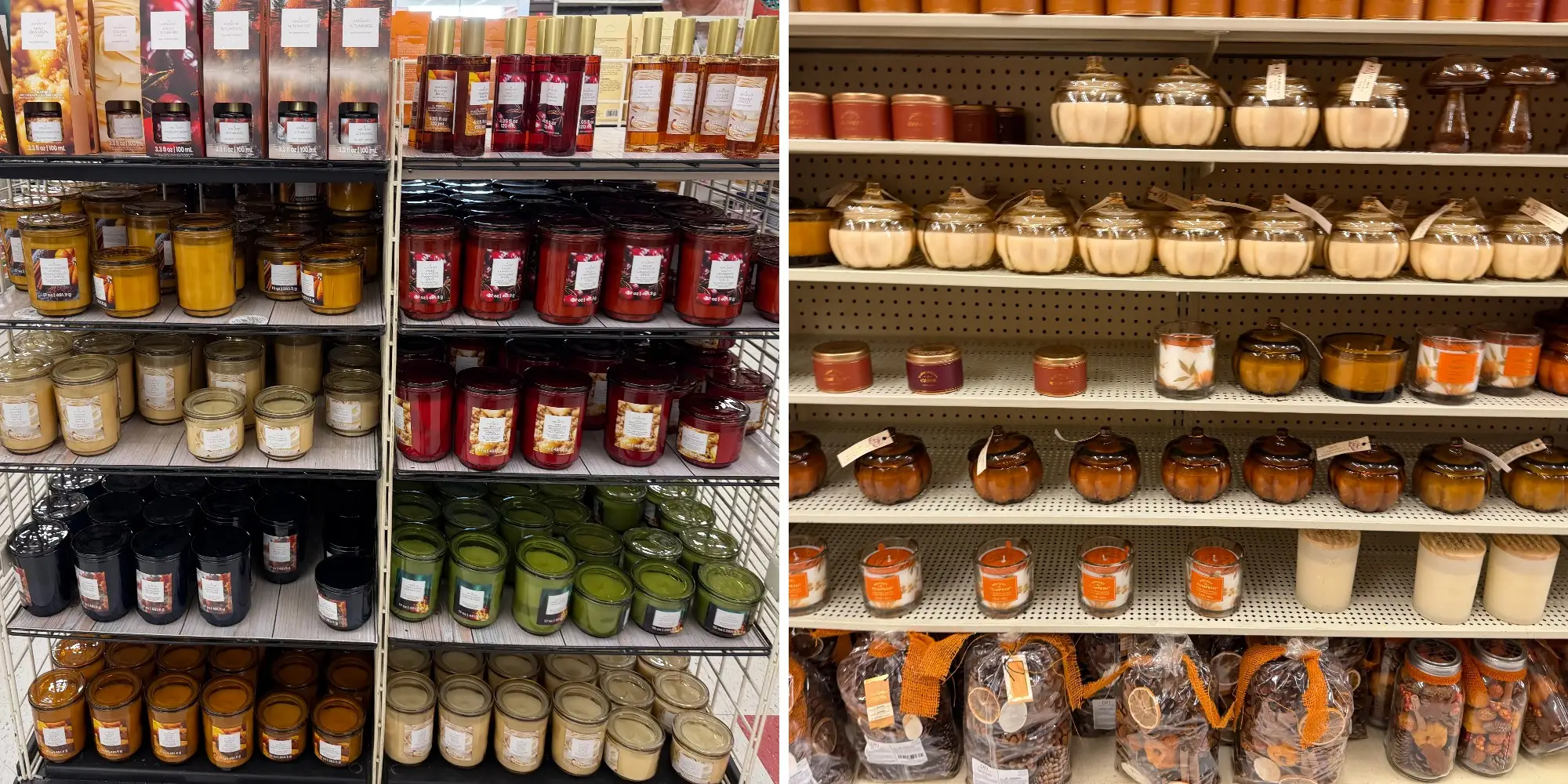 Composite of candles on shelves at Michaels and candles on shelves at Hobby Lobby