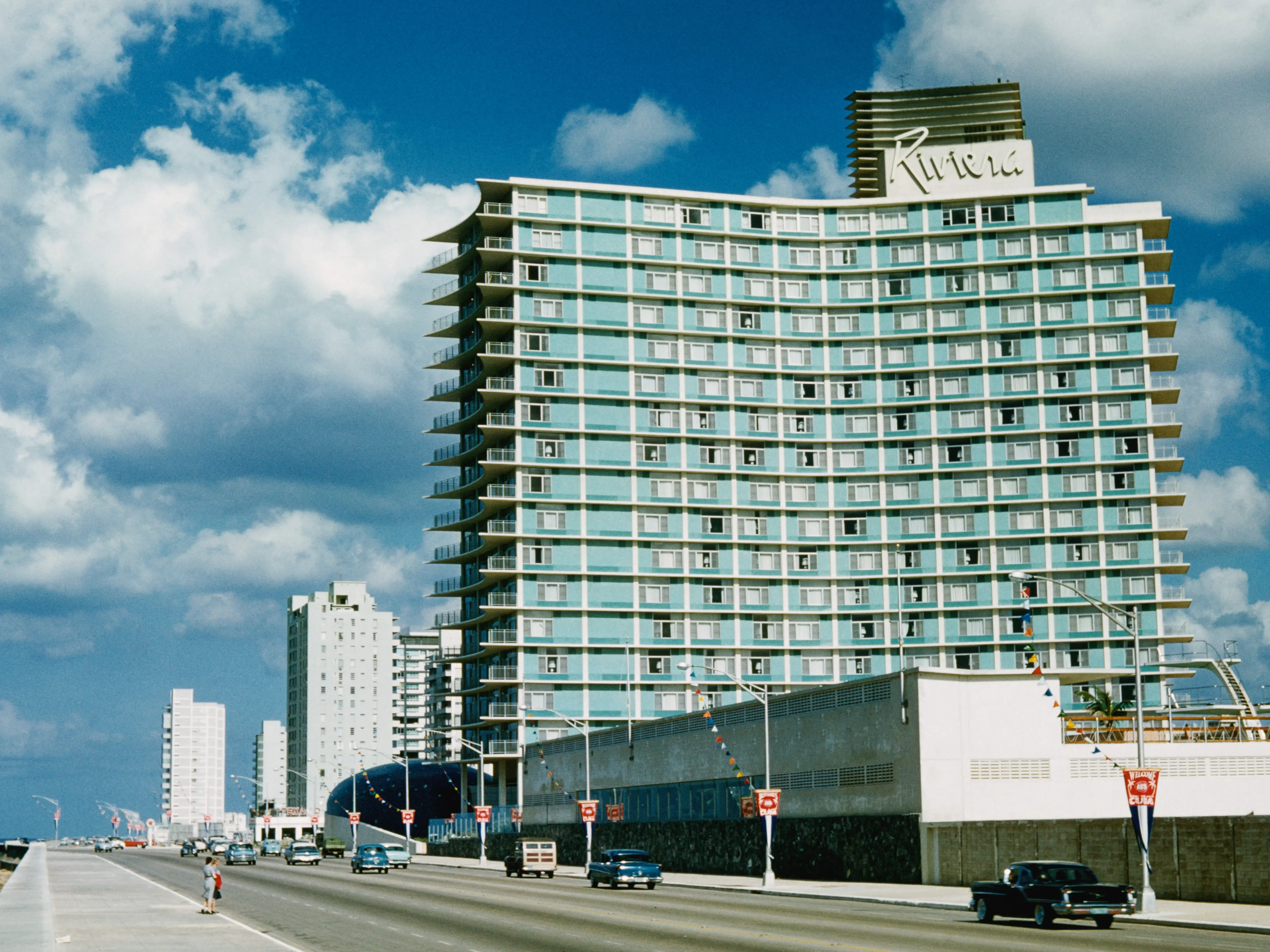 The Hotel Habana Riviera on the Malecon coastal road in Havana, Cuba, circa 1959.