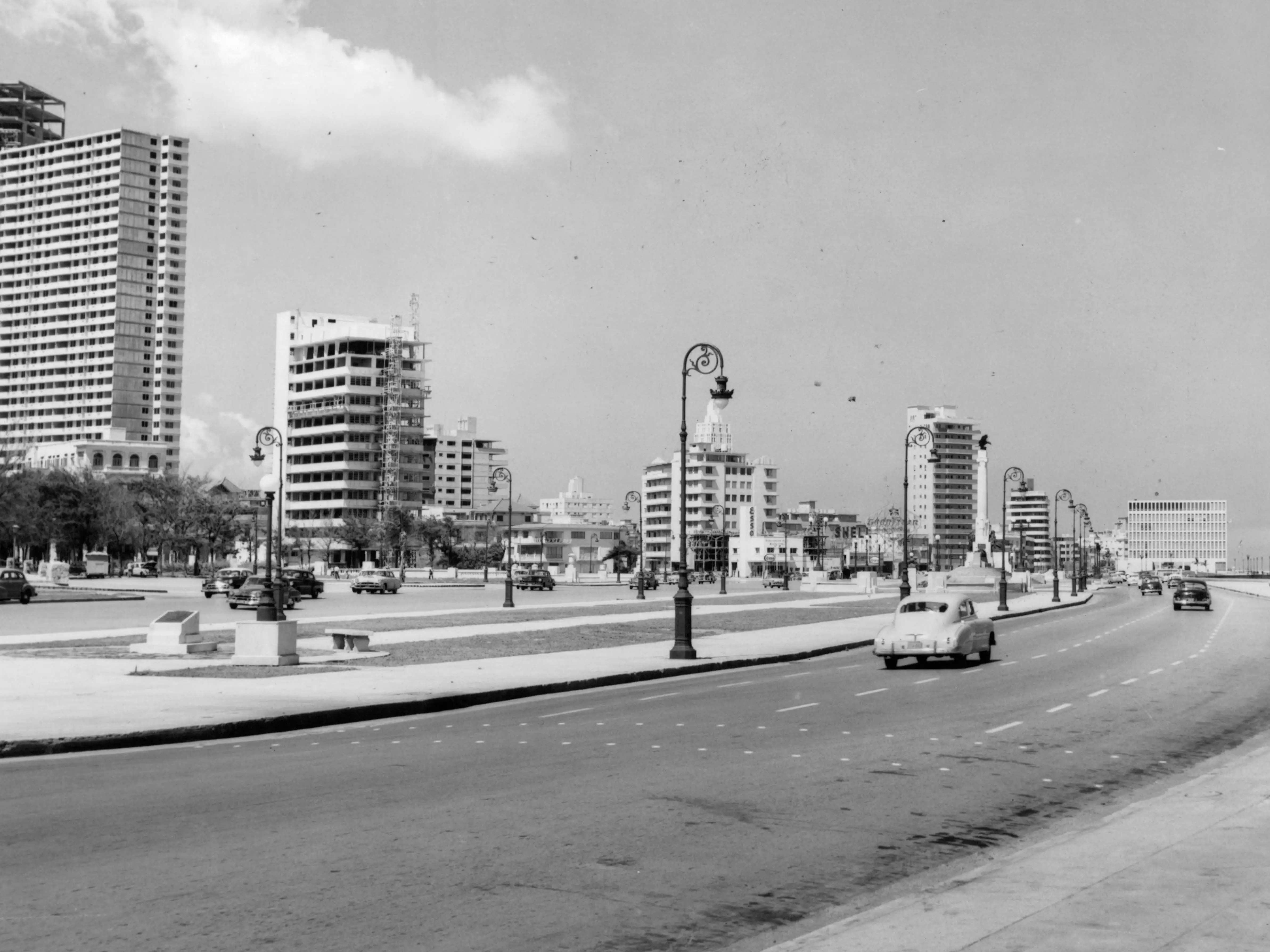 A magnificent view of the modern building recently erected in the Vedado facing Malecon Drive in Havana, Cuba.