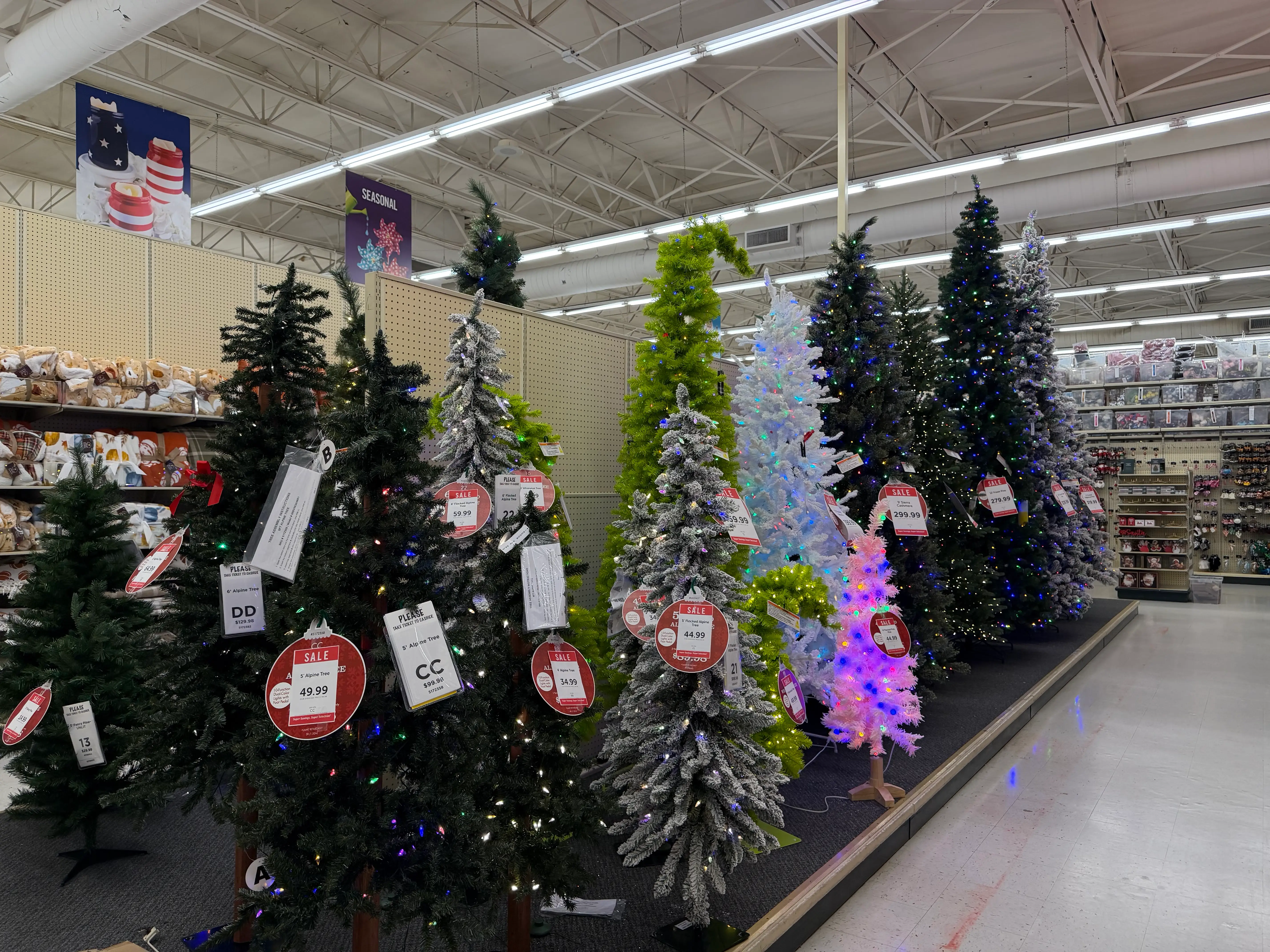 Christmas trees on display at Hobby Lobby