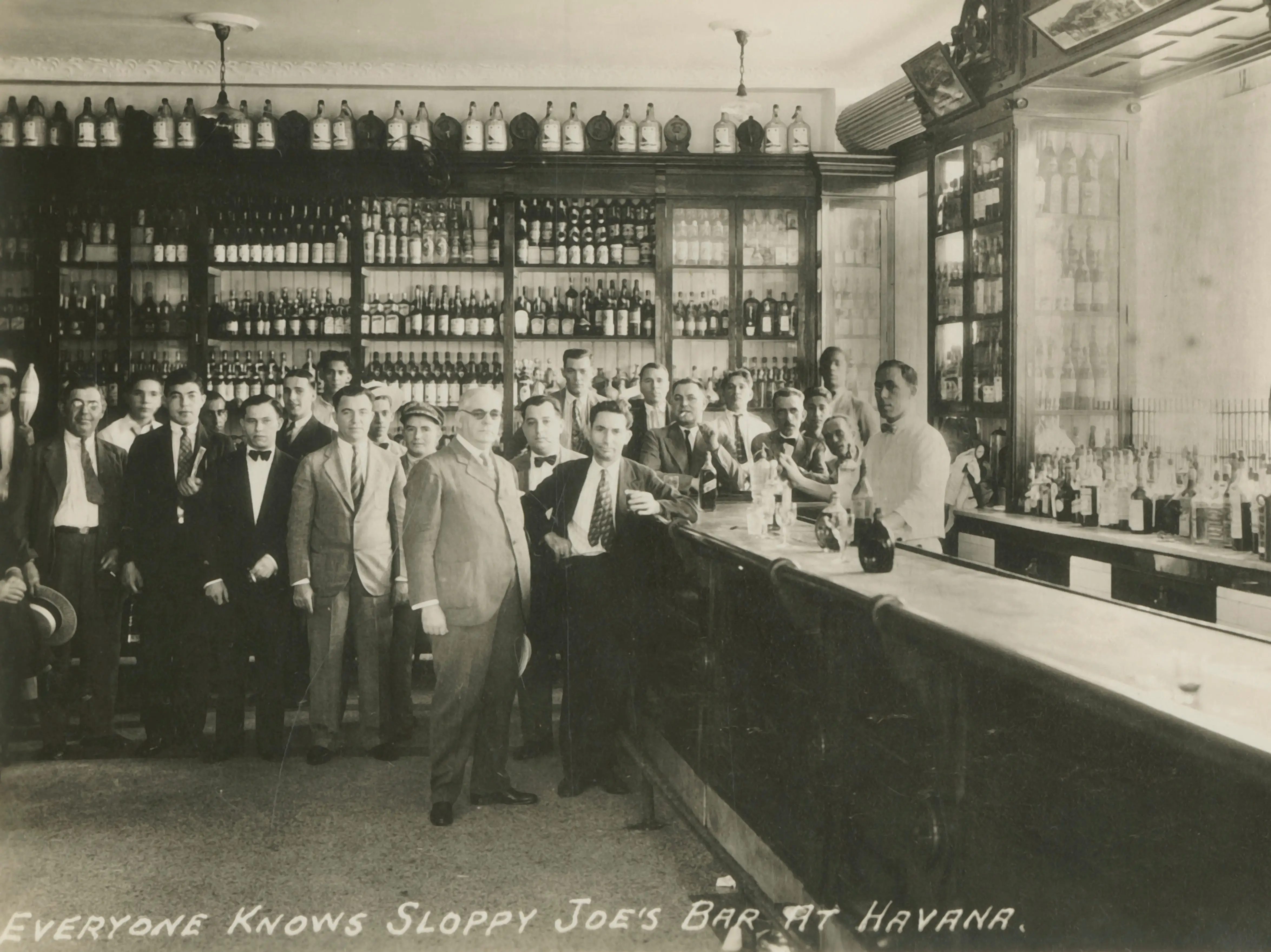 Everyone Knows Sloppy Joe's Bar at Havana', circa 1950s. The world-famous Sloppy Joe's at Havana in Cuba welcomed tourists for over four decades, and offered over 80 cocktails in addition to the bar's own brand of 12-year-old rum. During the 1940s and 1950s it was popular with American celebrities as well as tourists.
