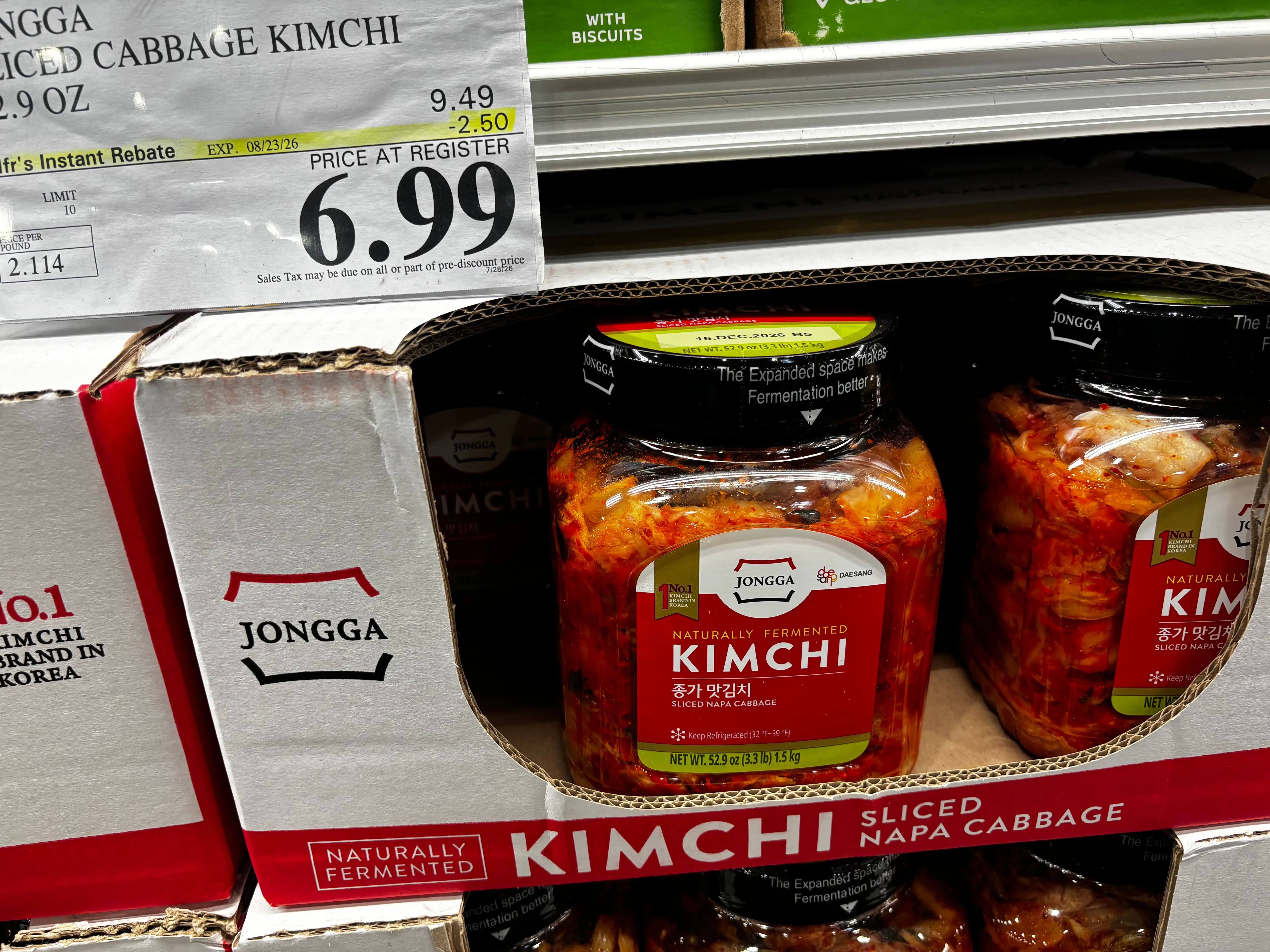 Jongga kimchi on display at Costco