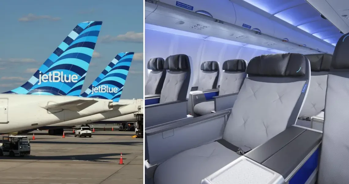 JetBlue unveiled its new domestic first-class seat with more space, Bluetooth, and customizable cocktails. Take a look.