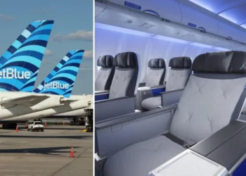JetBlue unveiled its new domestic first-class seat with more space, Bluetooth, and customizable cocktails. Take a look.