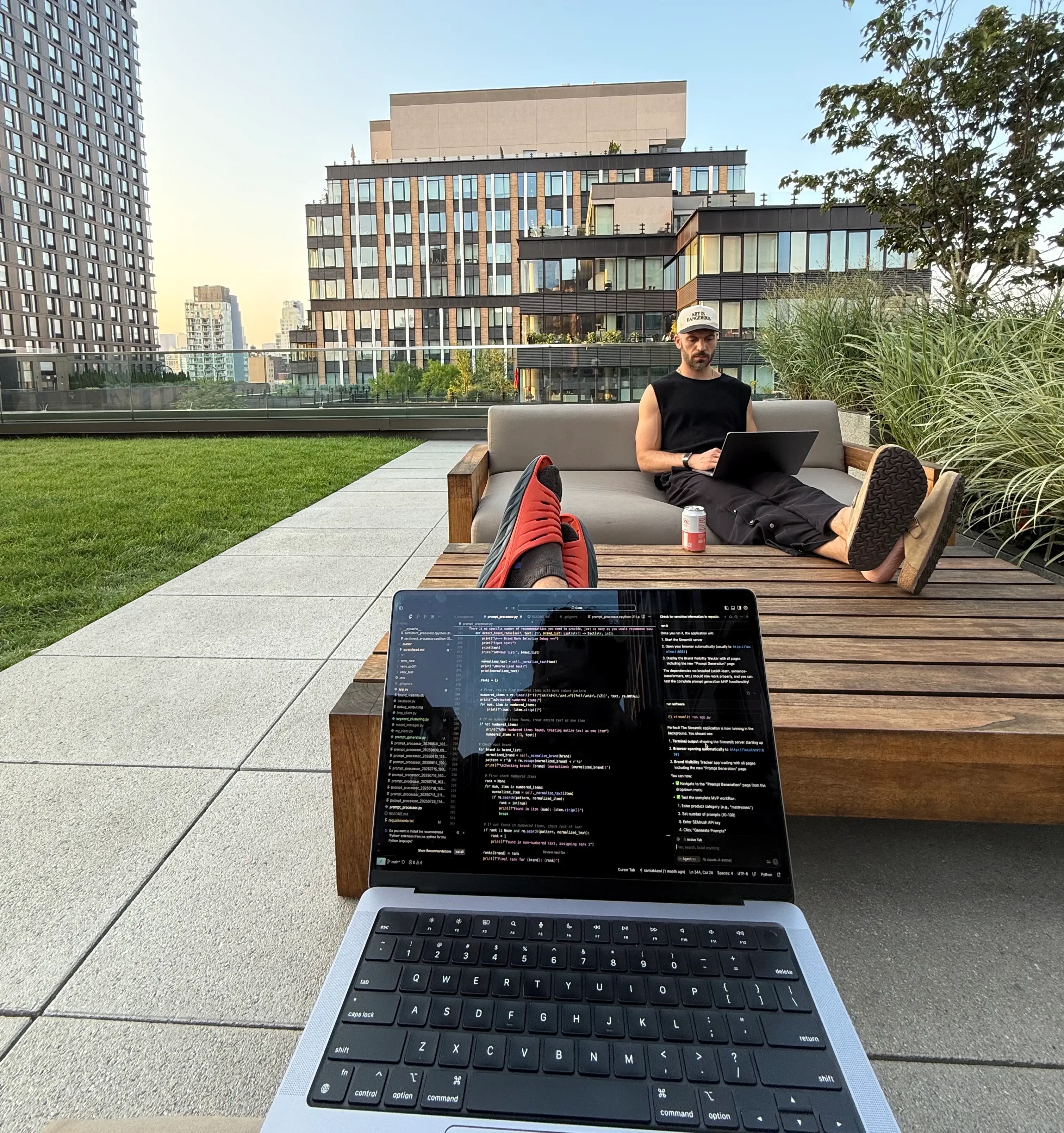 The outdoor terrace of Sami Akkawi's apartment building is pictured.