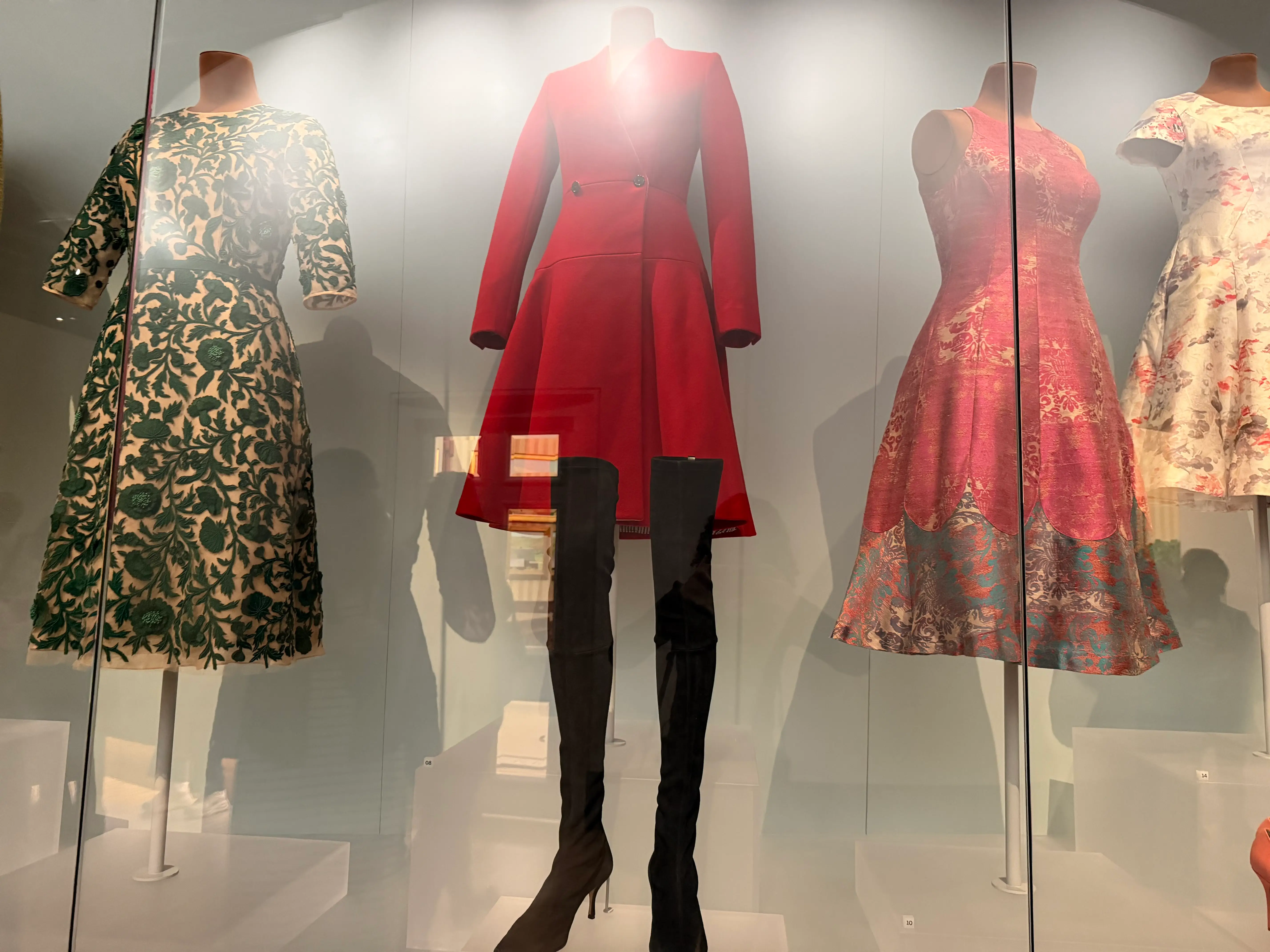 Michelle Obama Thom Browne coat on display at the Obama Presidential Center in Chicago