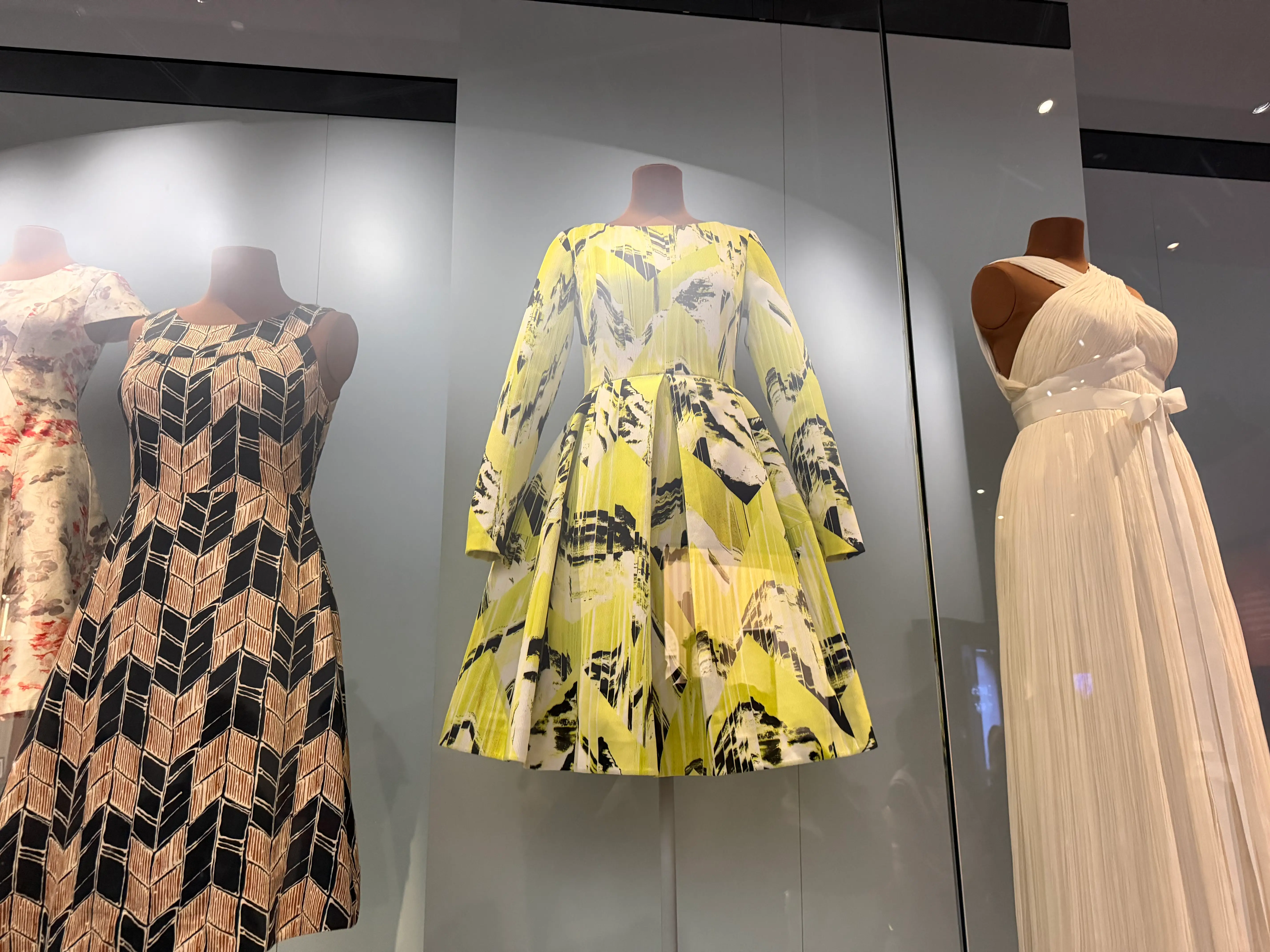 Michelle Obama's Kenzo dress is on display at the Obama Presidential Center in Chicago.