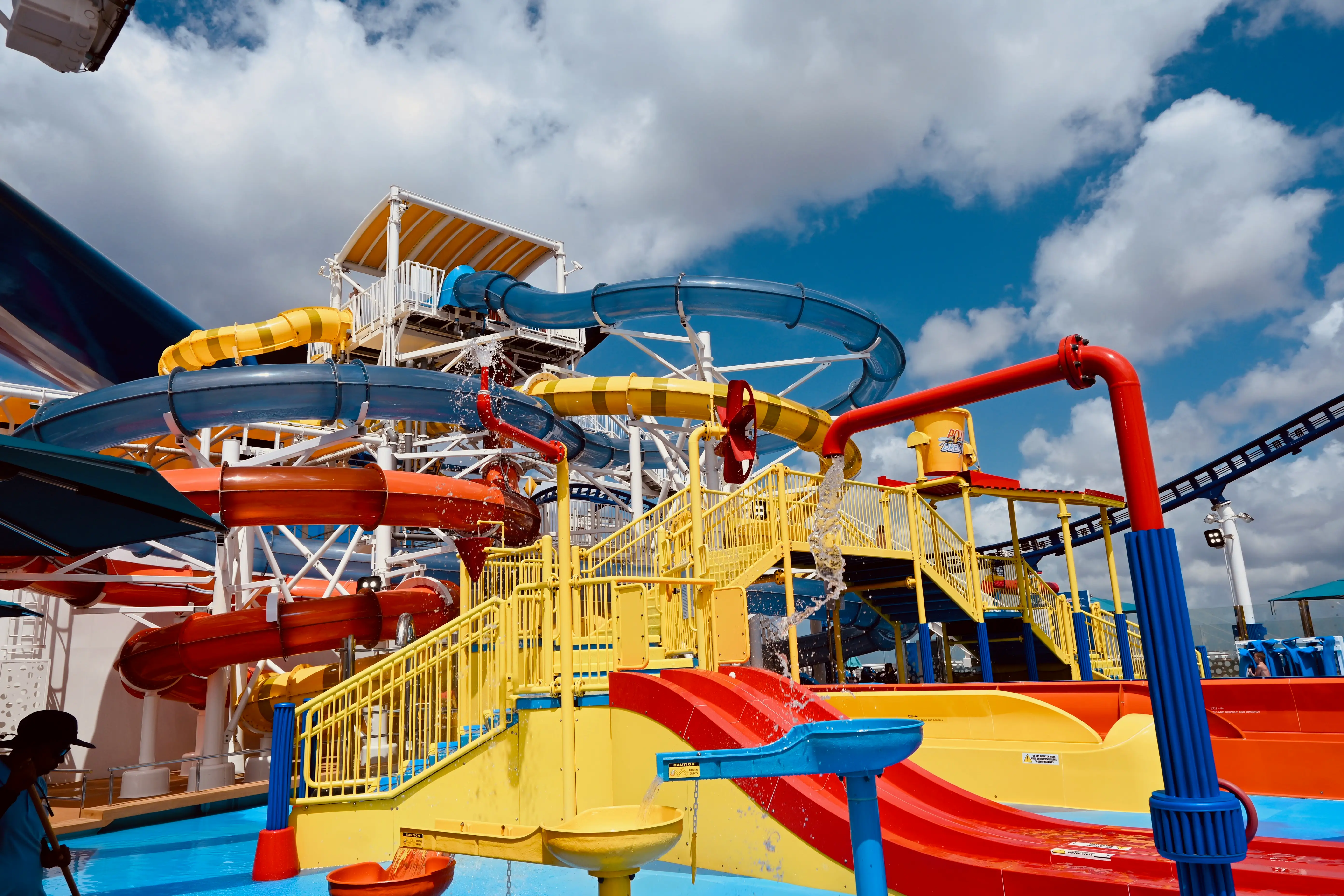 Water slides on Carnival Jubilee cruise ship deck