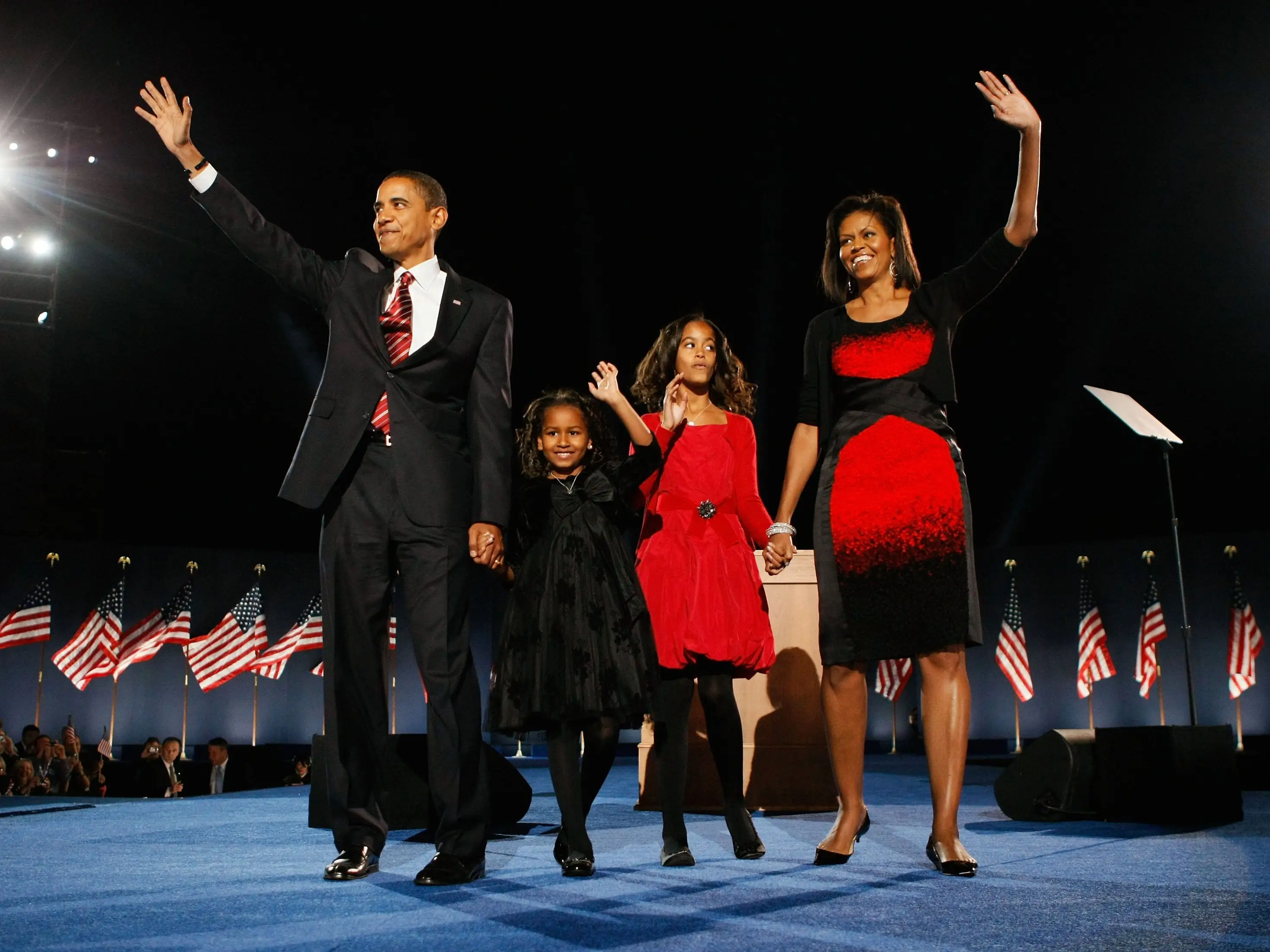 The Obama family on election night 2008 in Chicago.