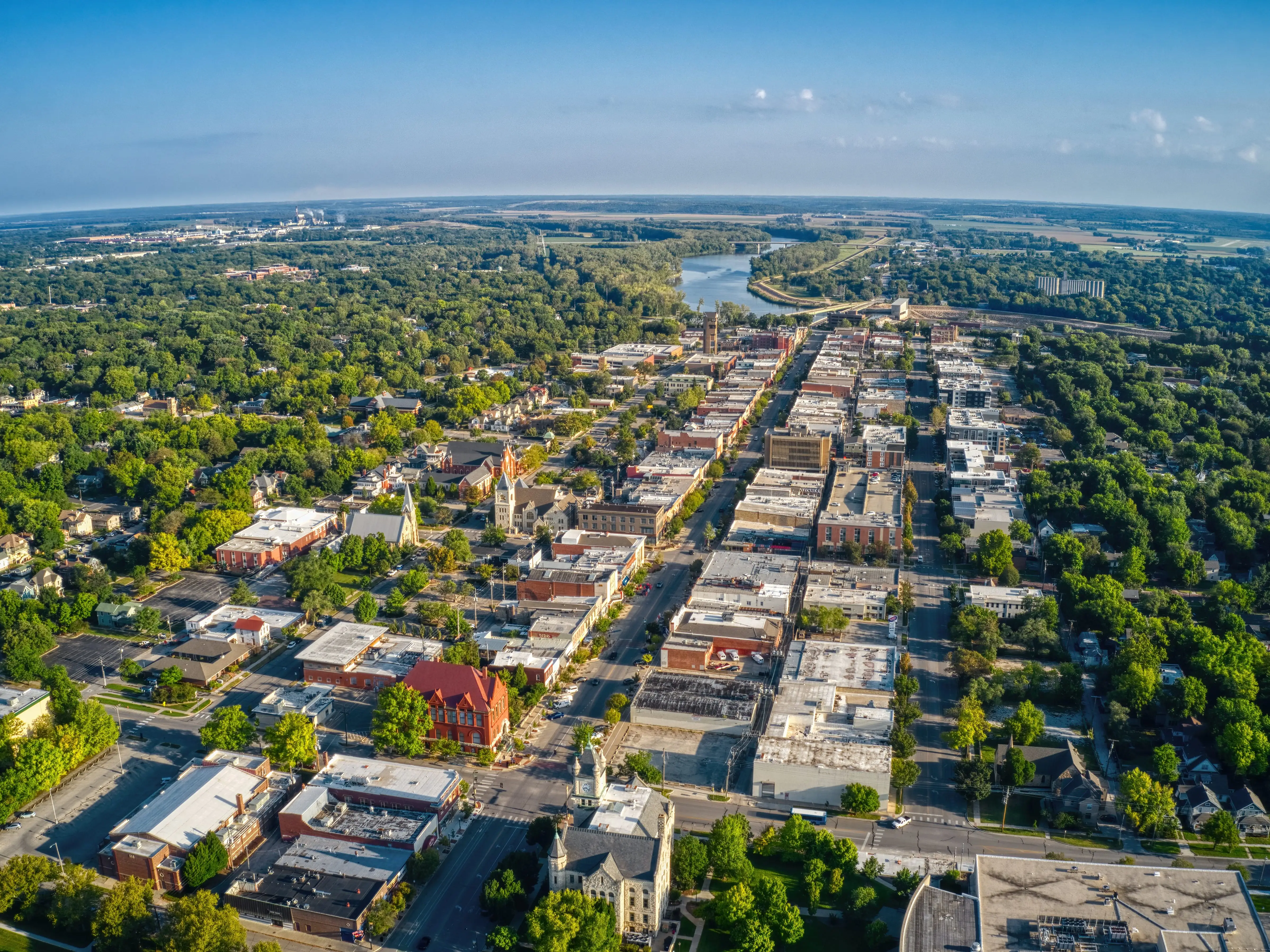Aerial View of Lawrence, Kansas and its State University stock photo