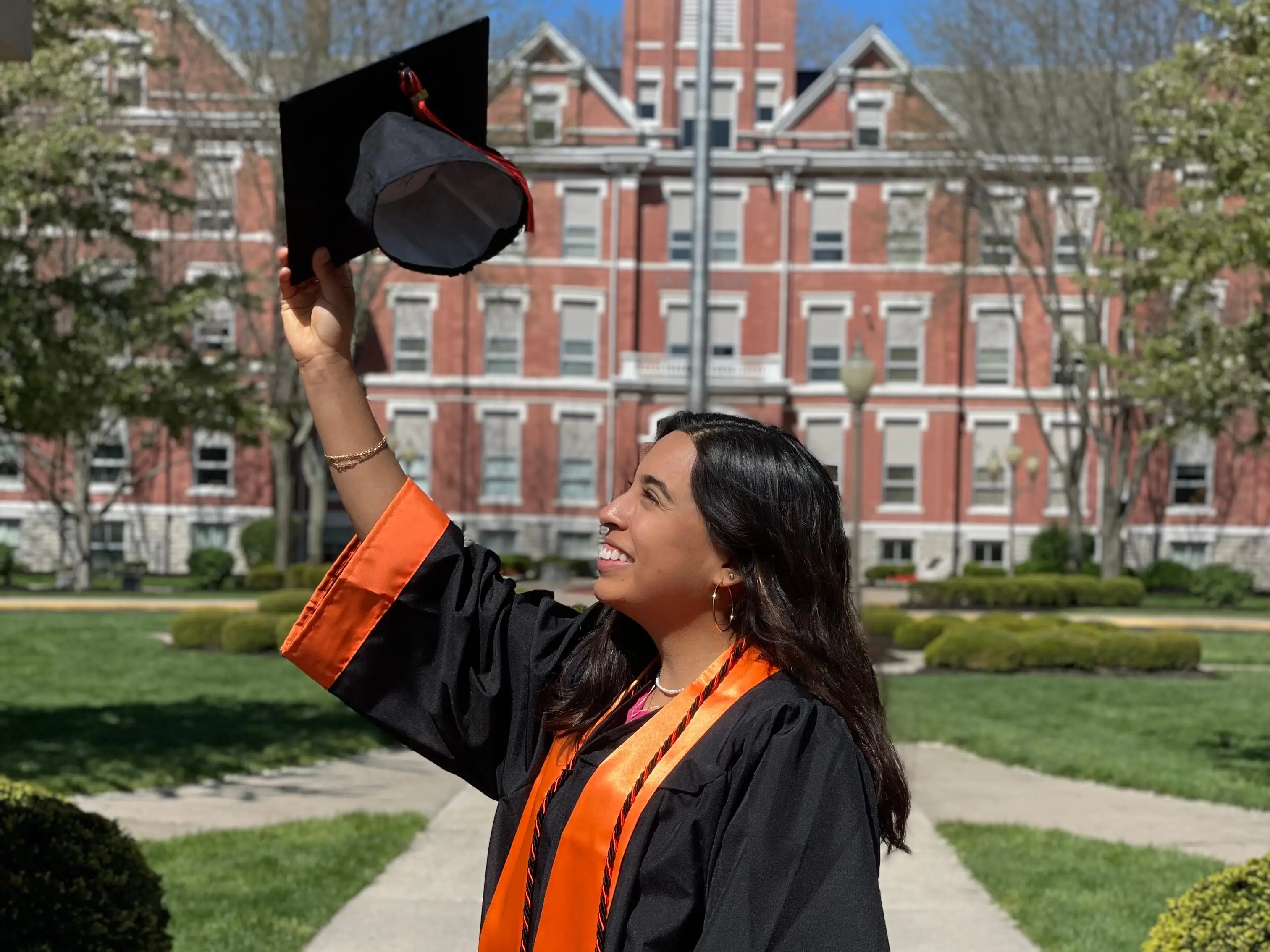 A woman graduating at the University of Findlay in Ohio.