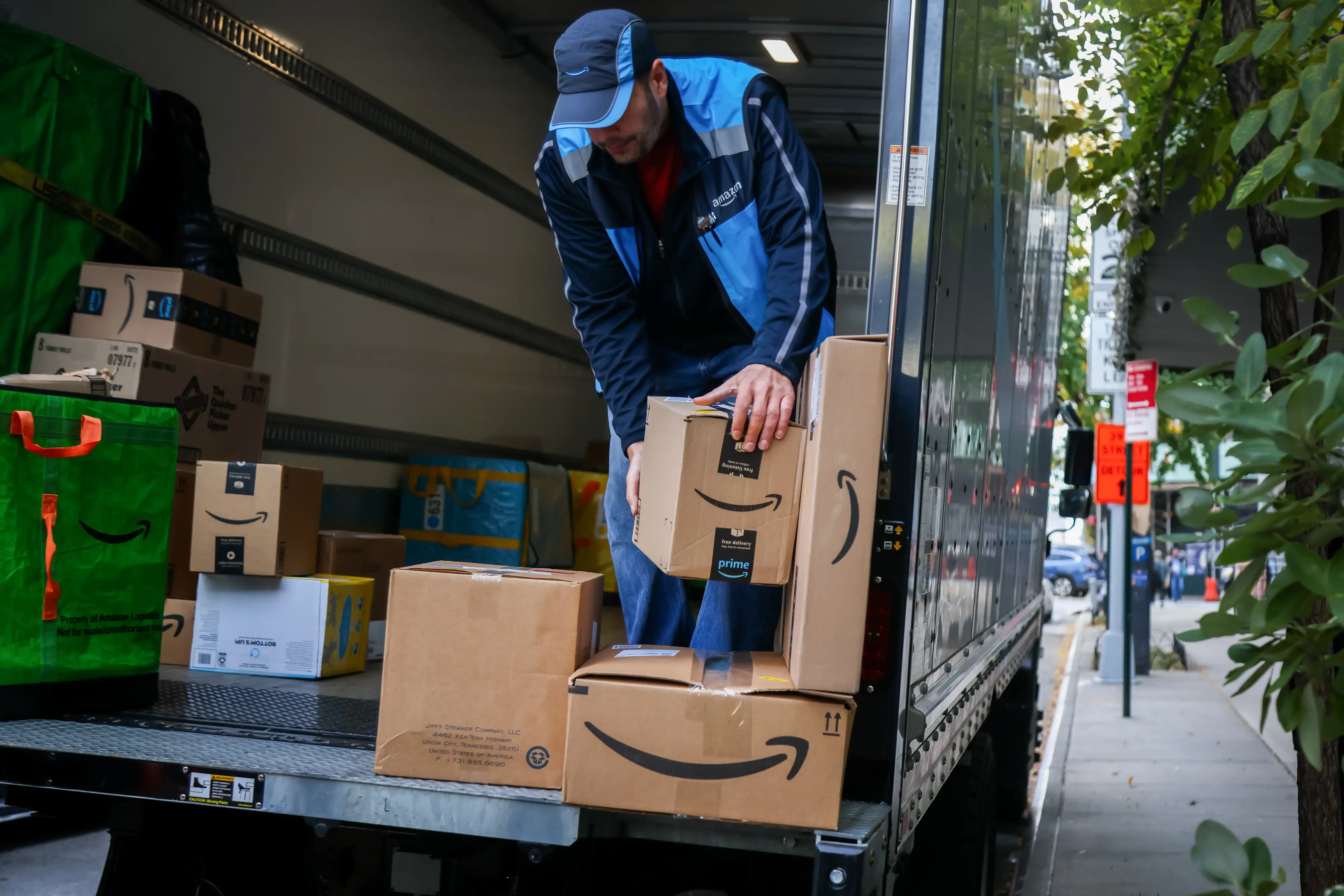 An Amazon delivery van