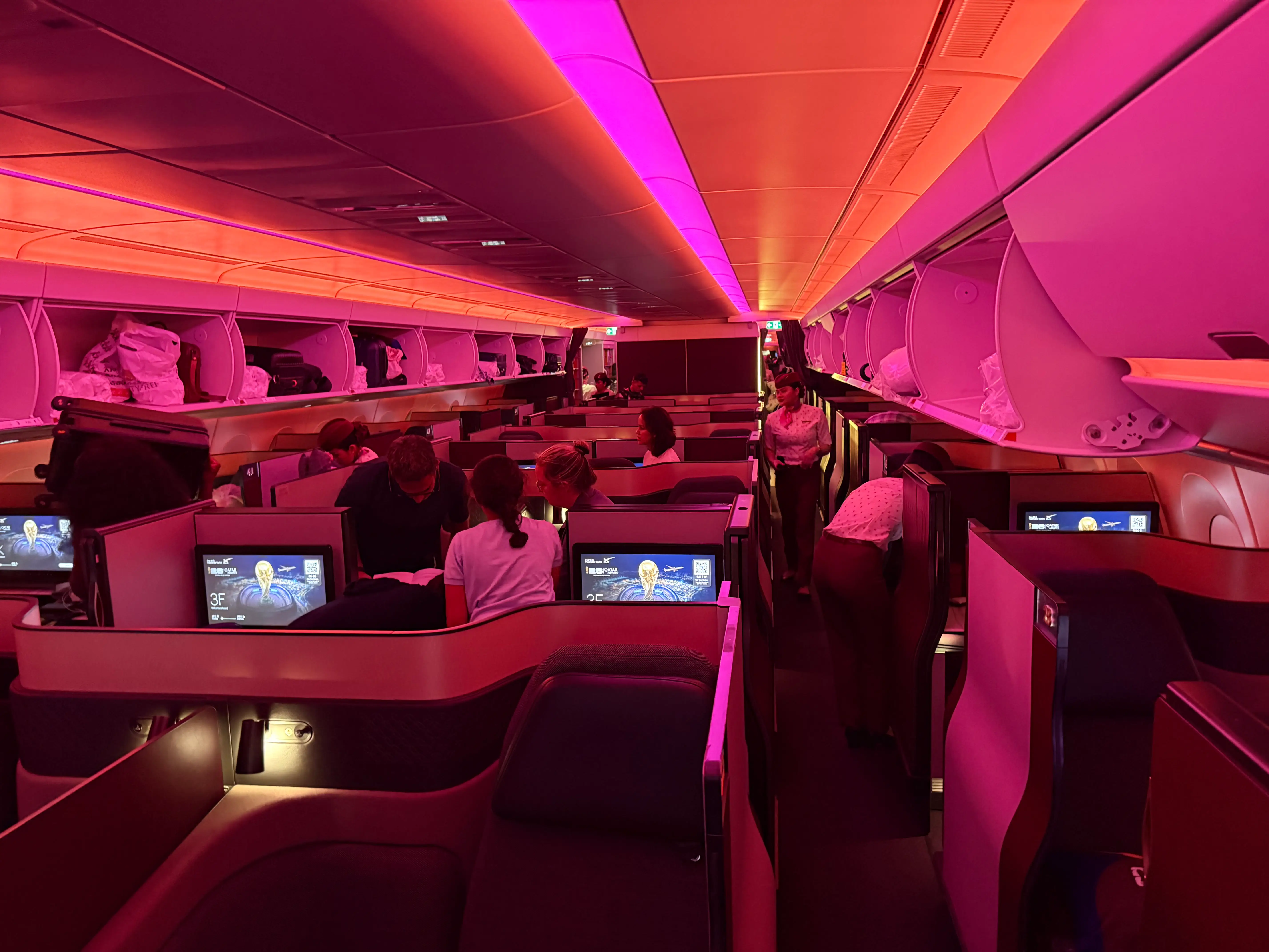 The lighting during boarding on the A350.