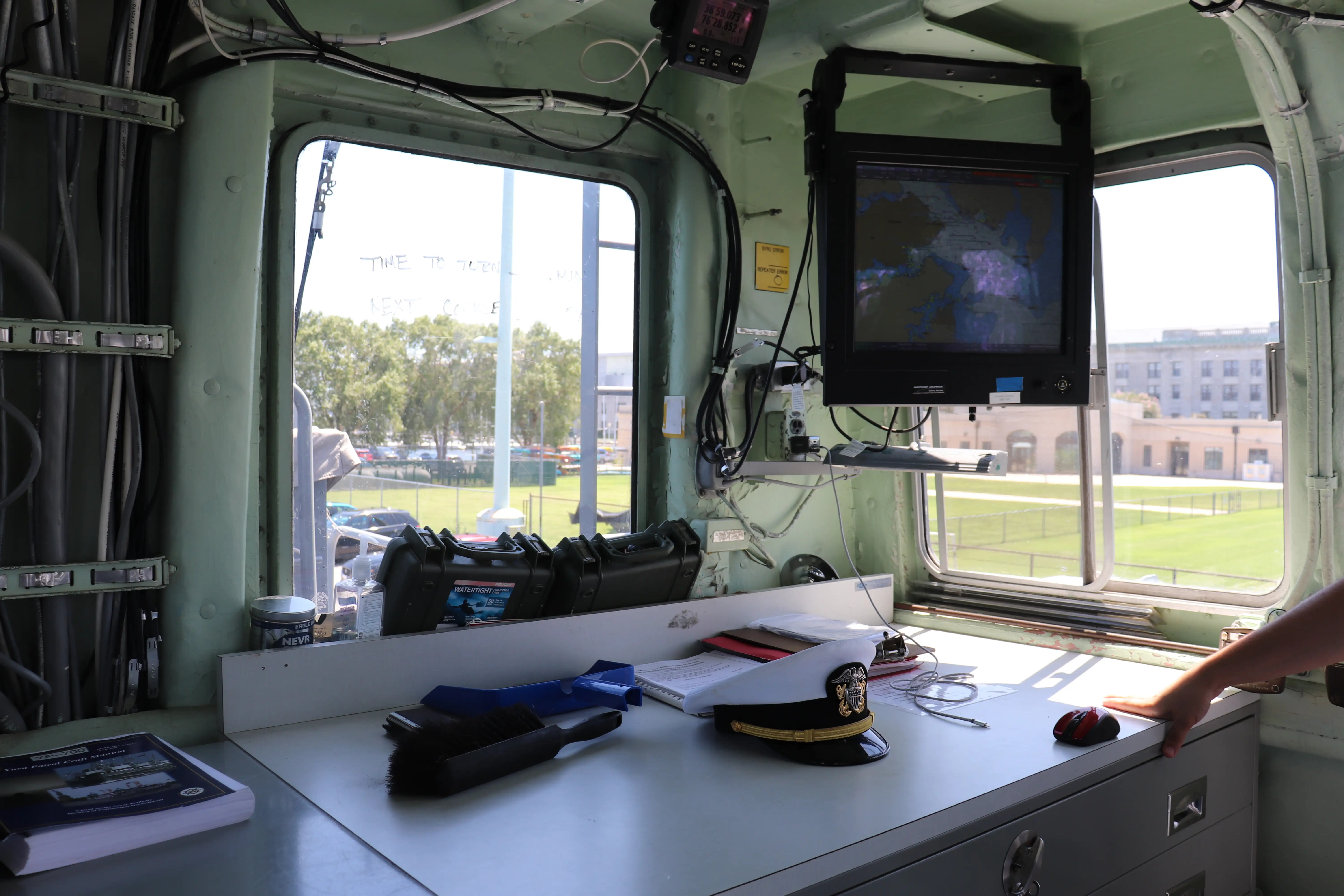 The navigation table with the Voyage Management System on board YP 700.