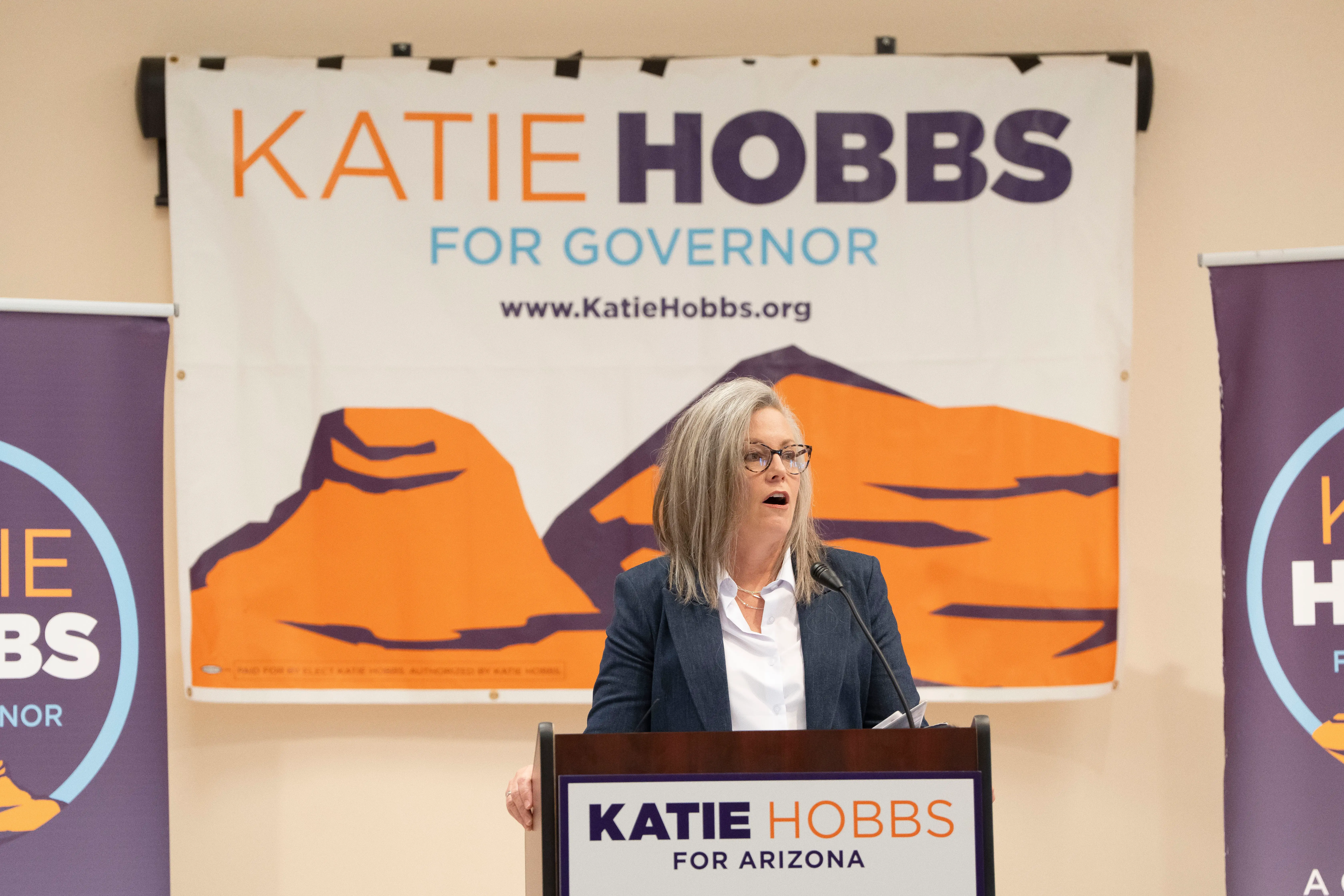 Katie Hobbs speaks at a campaign event