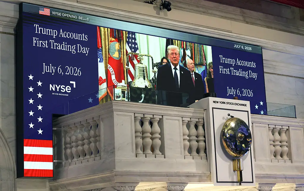 President Donald Trump rings the opening bell of the New York Stock Exchange from the Oval Office.