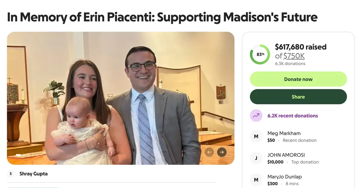 A GoFundMe raises more than $600,000 for newborn daughter of BofA employee Erin Piacenti killed in Times Square stabbing