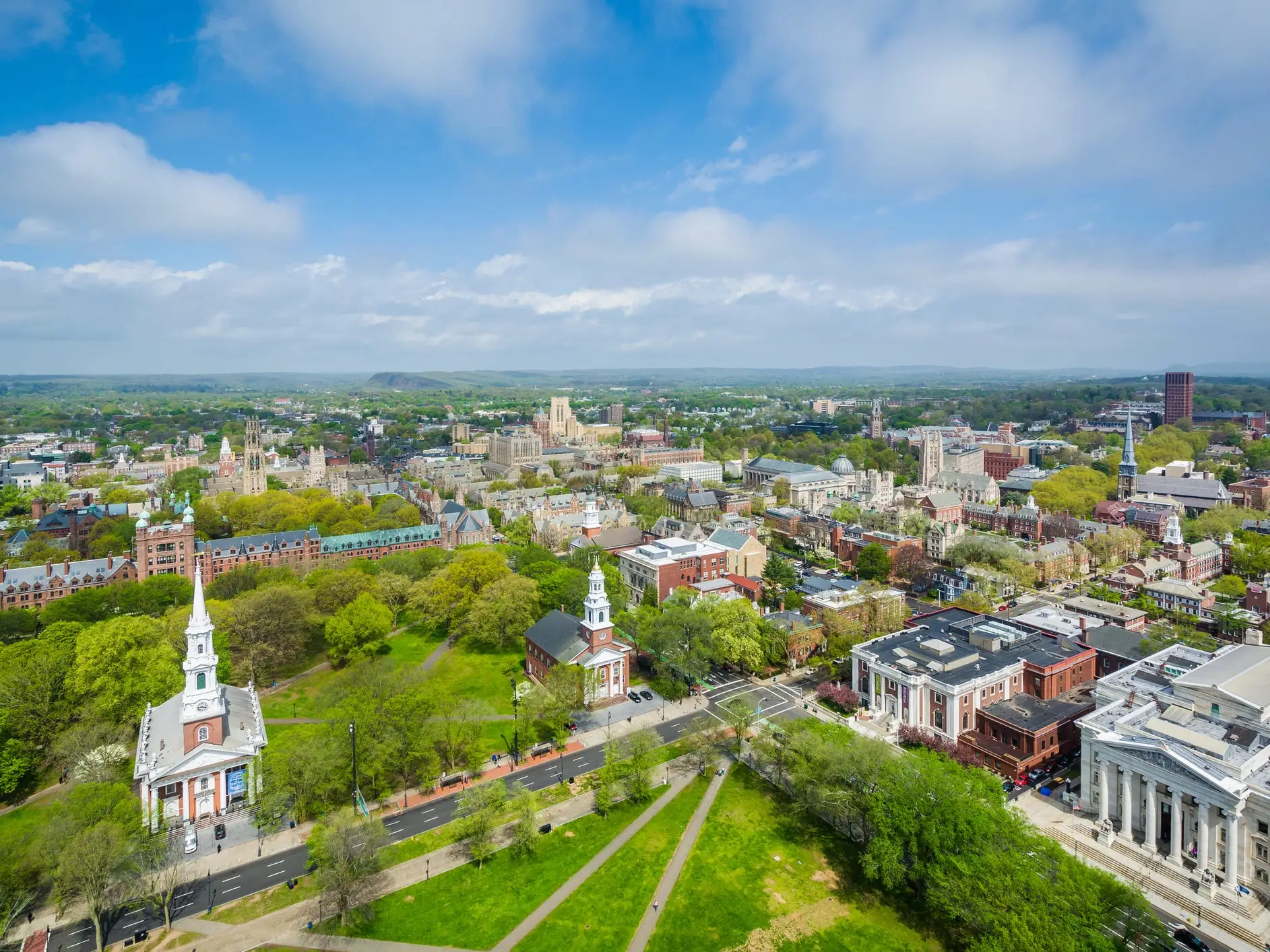 View of the New Haven Green and downtown, in New Haven, Connecticut