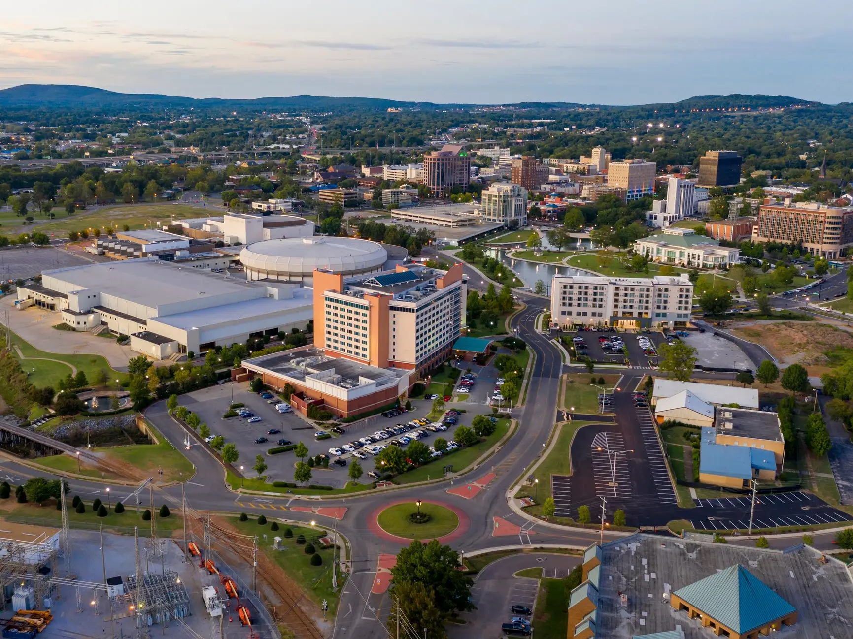 Dusk Over The Downtown Urban City Center of Huntsville Alabama