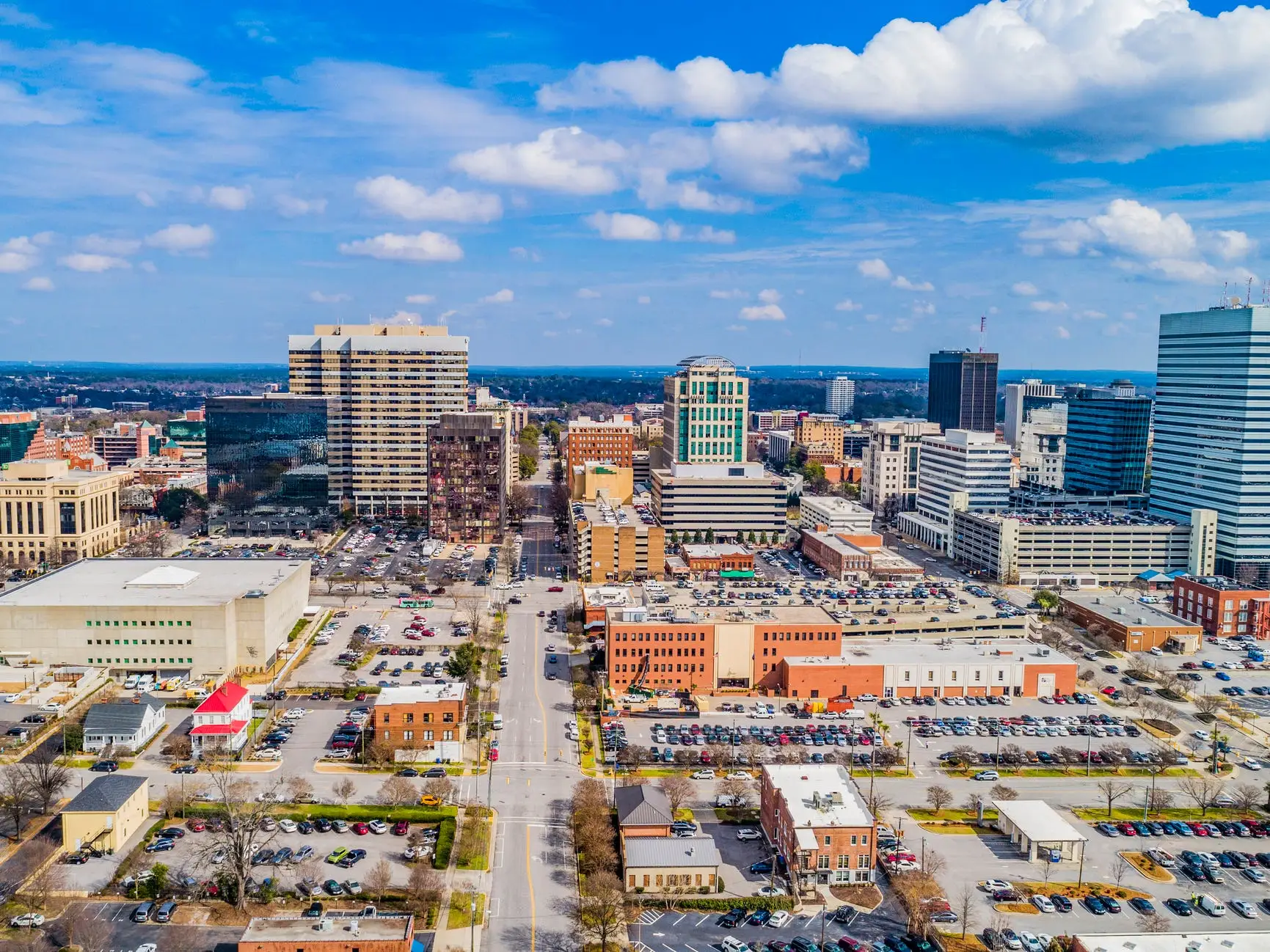 Drone Aerial View of Downtown Columbia, South Carolina