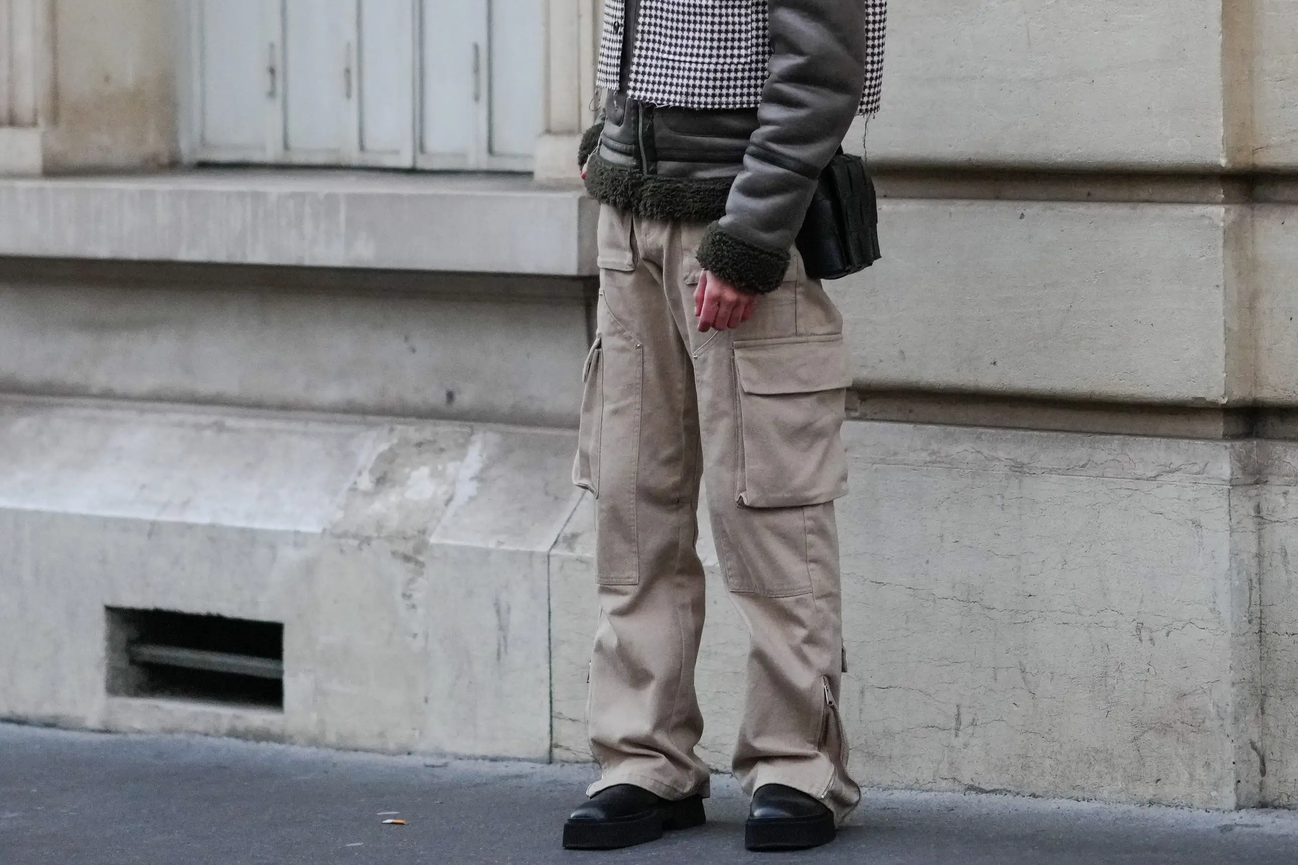 Man wearing cargo pants, jacket