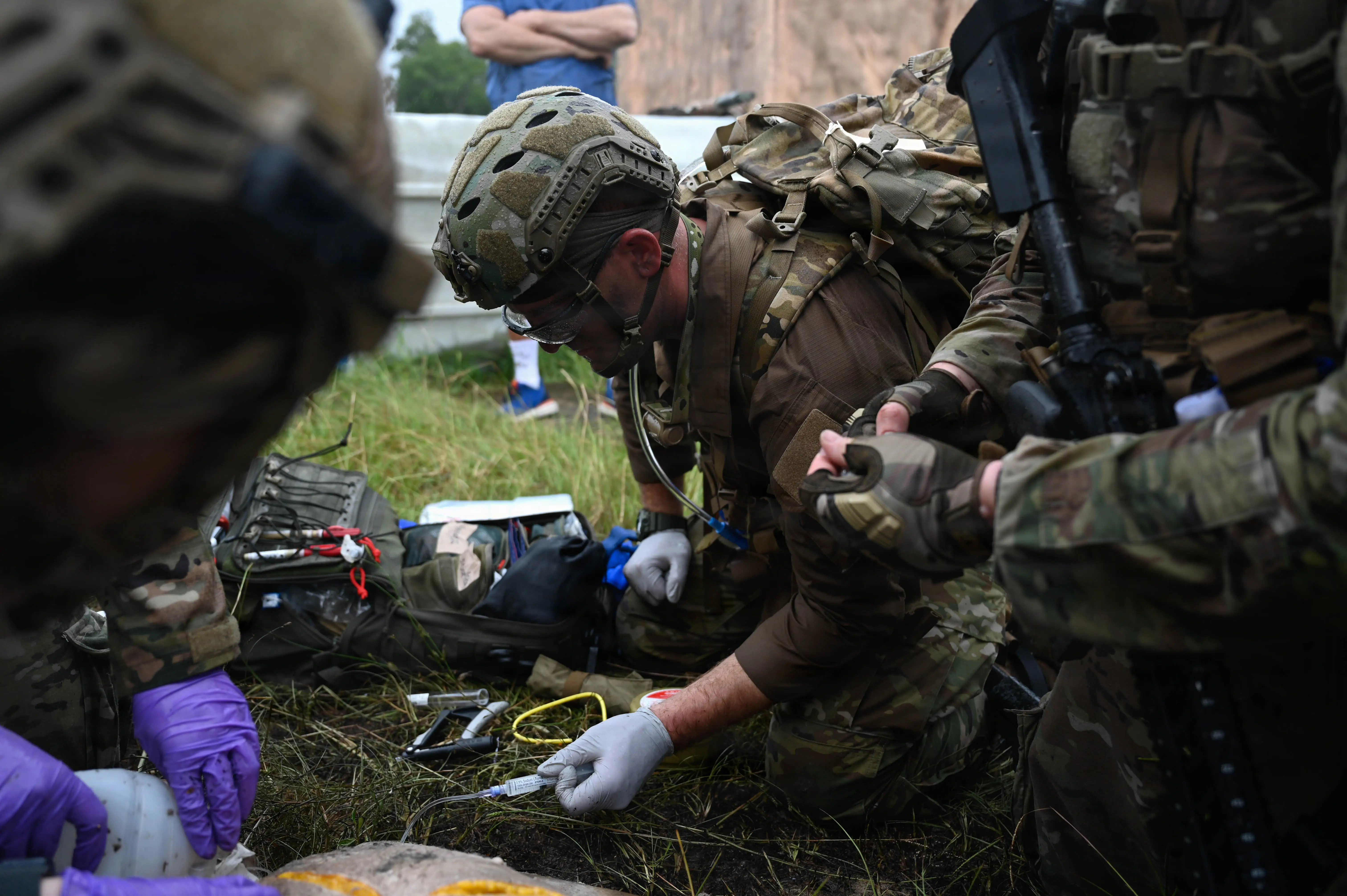 Troops train to provide prolonged casualty care during a training event in Hattiesburg, Mississippi, July 22, 2026.