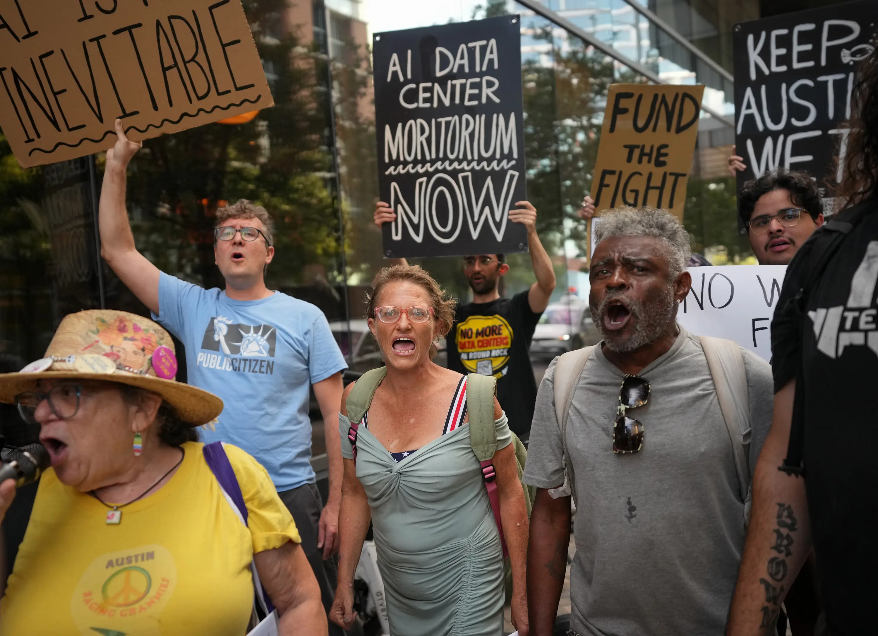 A data center protest in Austin, Texas