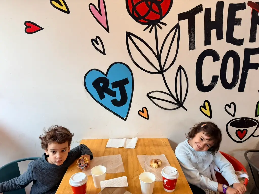 The author's kids at a coffee shop