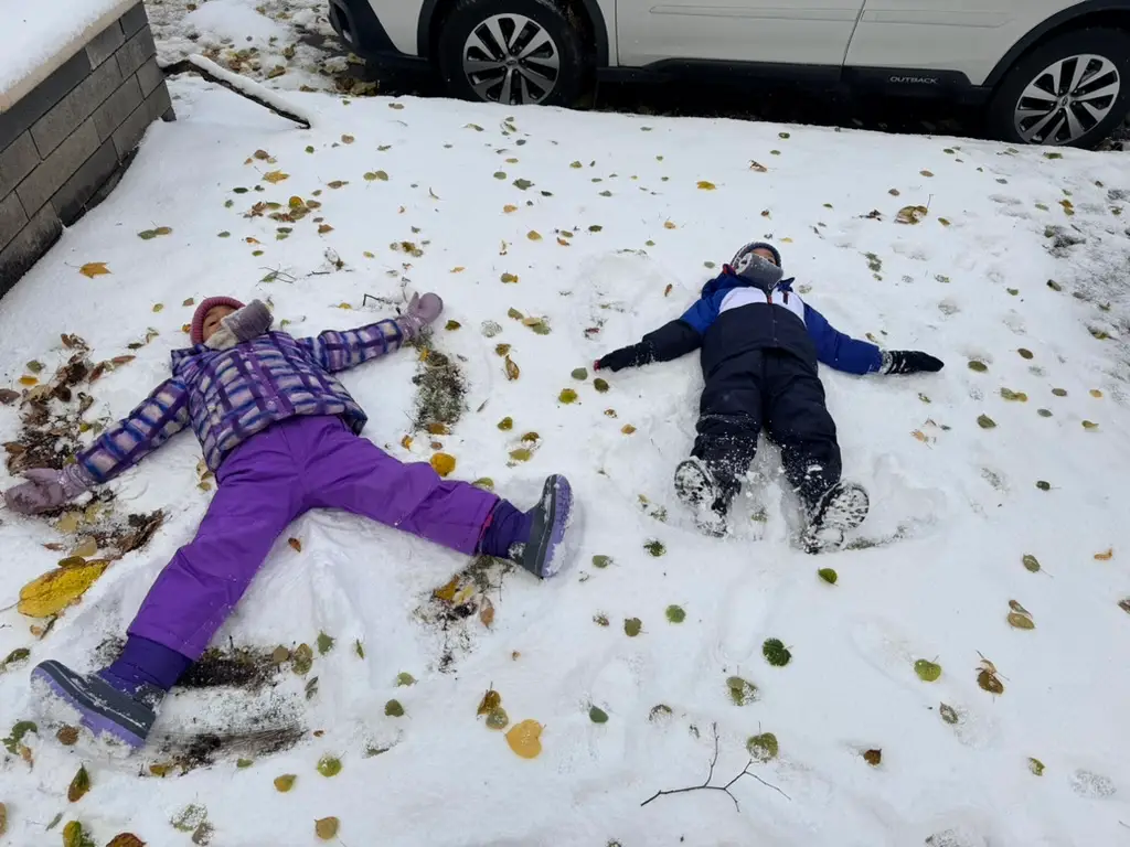 the author's kids making snow angels in chicago