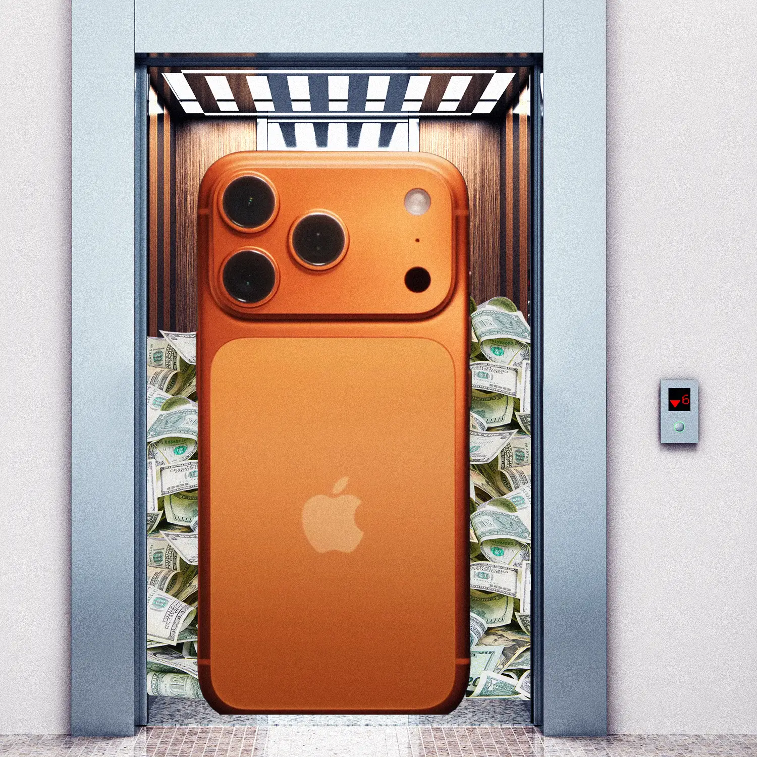 A case less phone in an elevator full of money