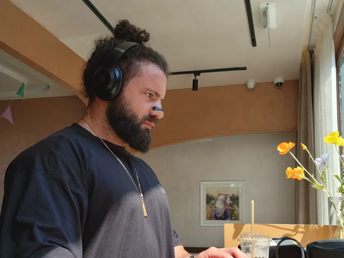 A man working in a cafe.