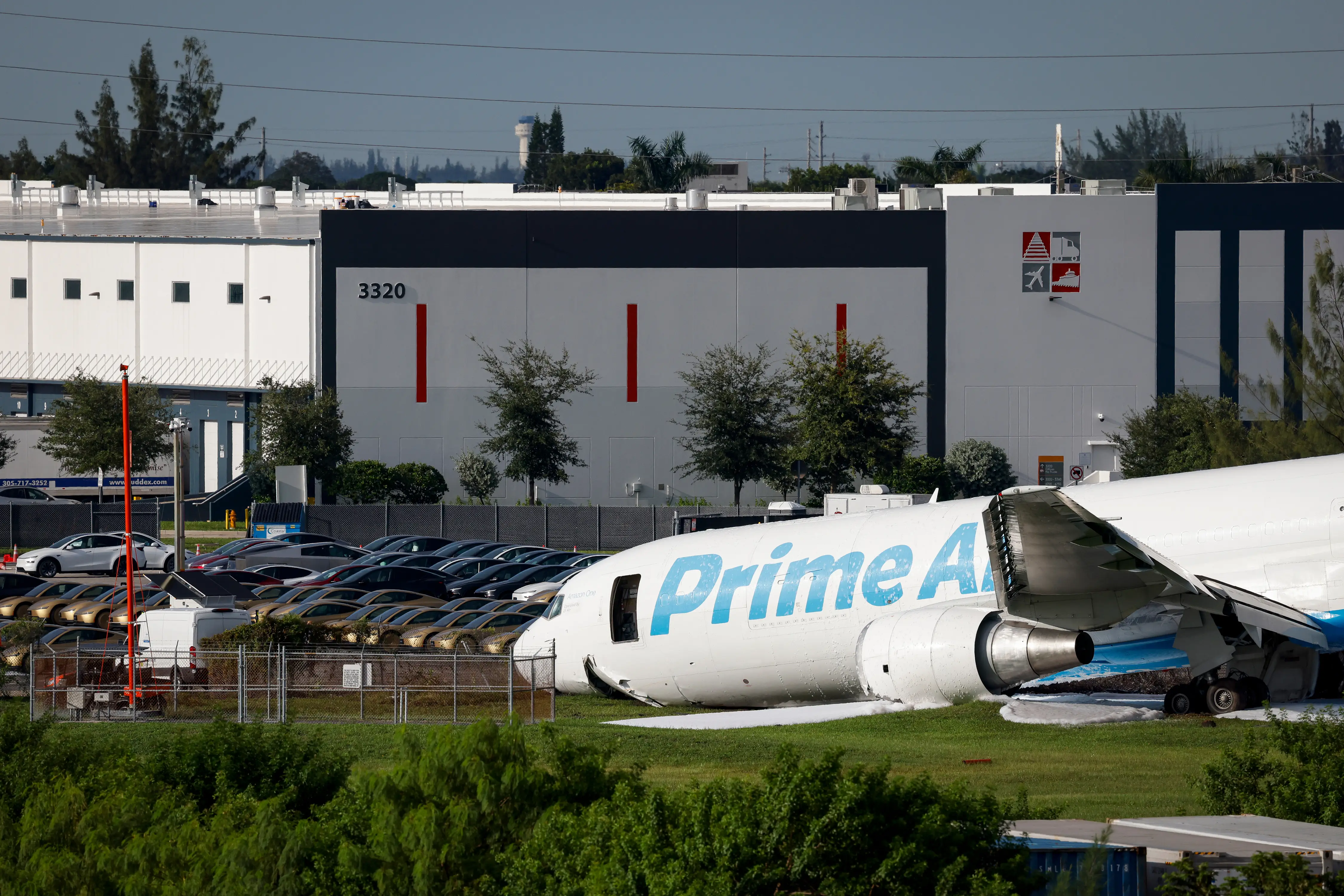 An Amazon cargo plane crashed after overshooting the runway at Miami International Airport (MIA) in Miami, Florida, US, on Sunday, Sept. 6, 2026